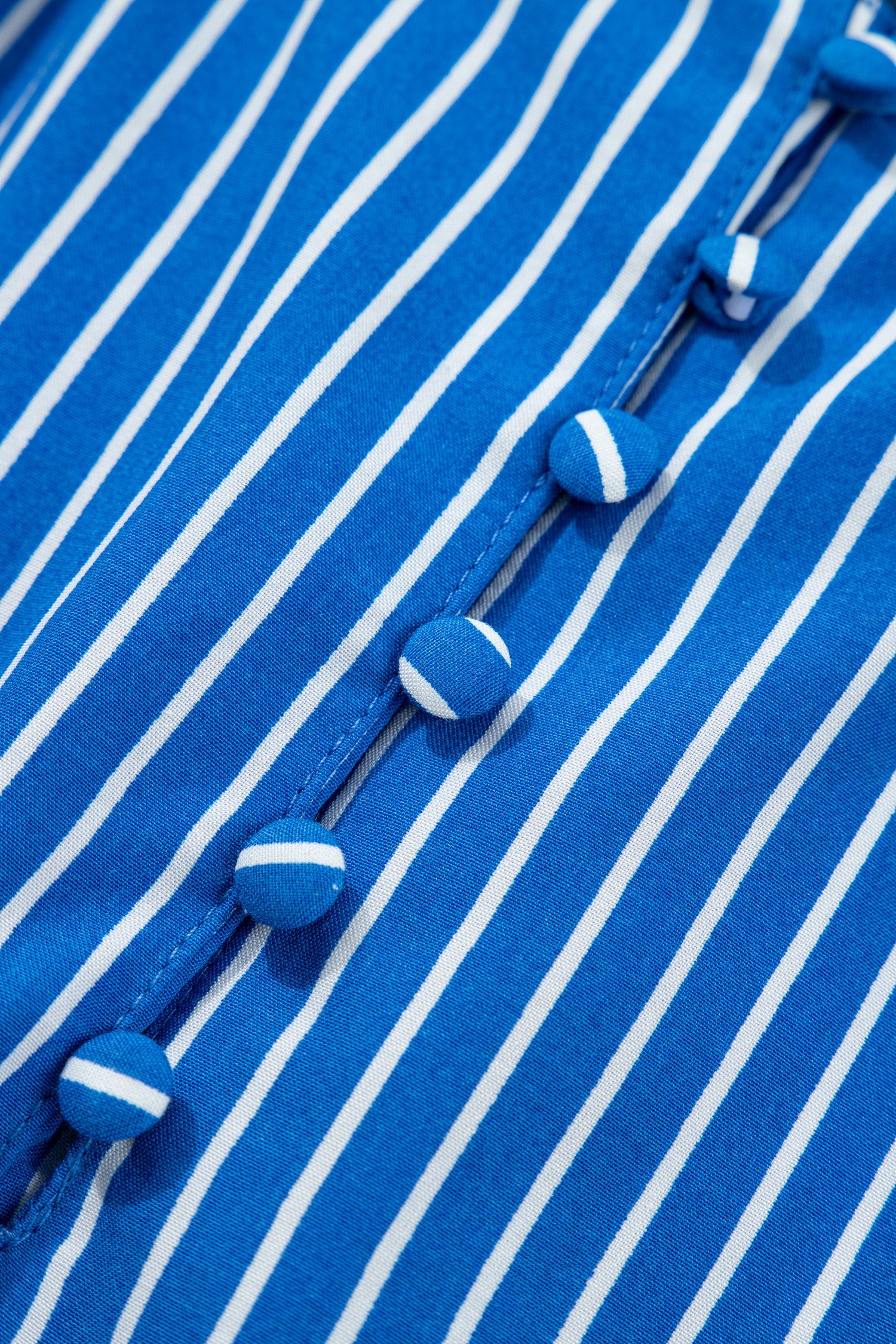 Stripe Ruffle Puff Sleeve Button Front Blouse