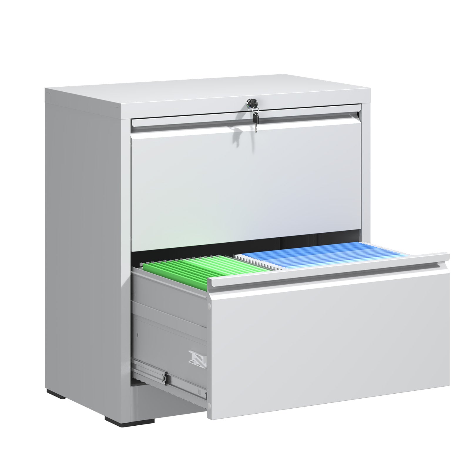 Premium 2 Drawer Metal Lateral File Cabinet with Lock, White Steel Filing Cabinet for Home Office