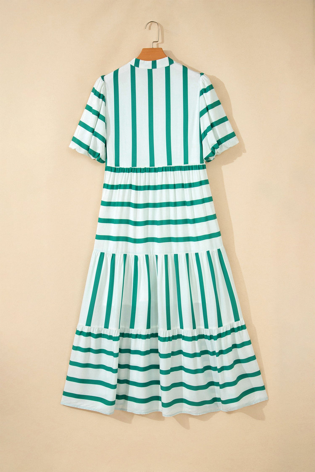 Stripe Ricrac Trim Notched Neck Midi Dress