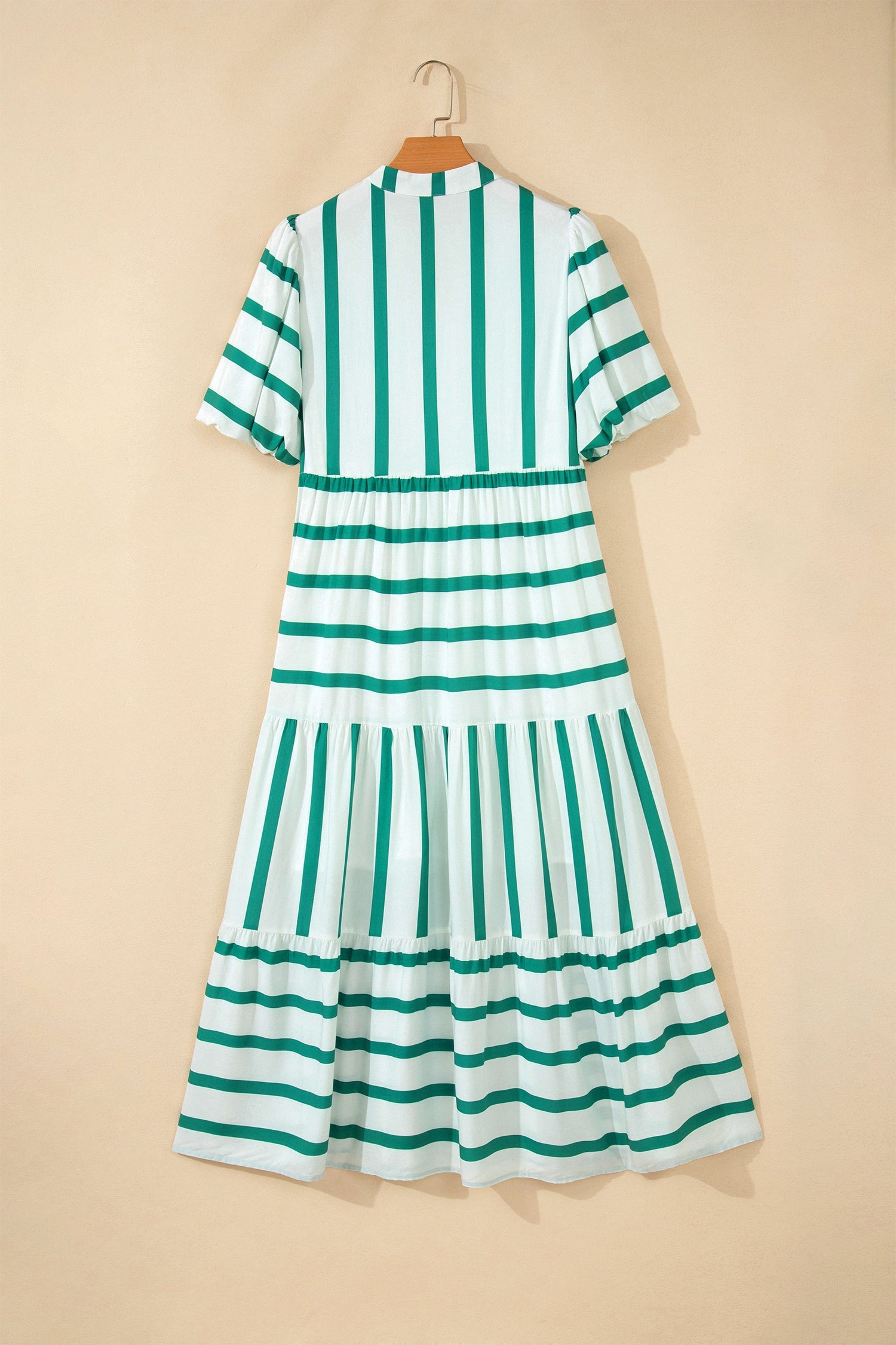 Stripe Ricrac Trim Notched Neck Midi Dress