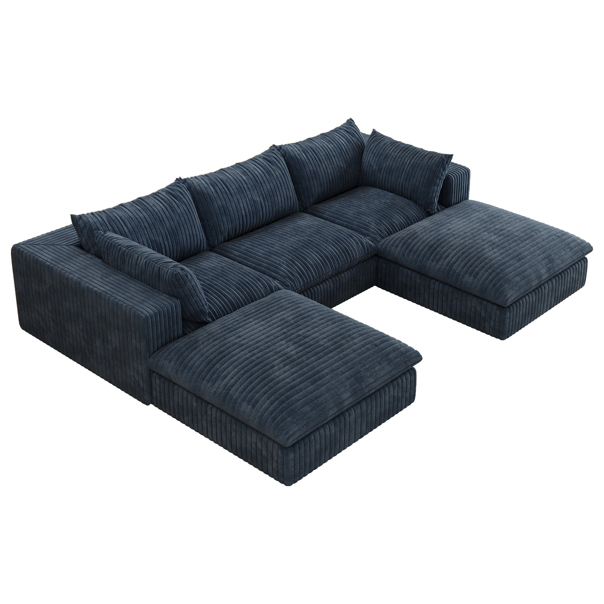118.2' Cloud Sofa,Corduroy Fabric,Deep Seat Couches,Double-layer design,Removable Cushion,No Assembly, DIY Combination for Living room, Bedroom,Conference room ,Apartment,Blue