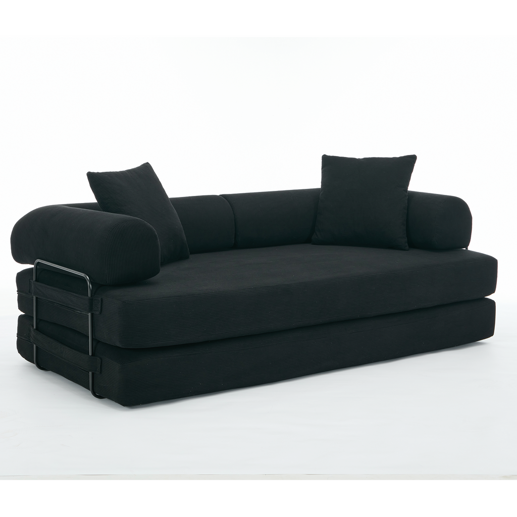 [NEW ARRIVED] [VIDEO PROVIDED] 78.5' Folding Convertible Out Sleeper Sofa Bed,4-in-1 DIY Combination Convertible Sofa,3 seat, Folding  Sofa, King Size , Bedroom,Apartment,Corduroy,Black