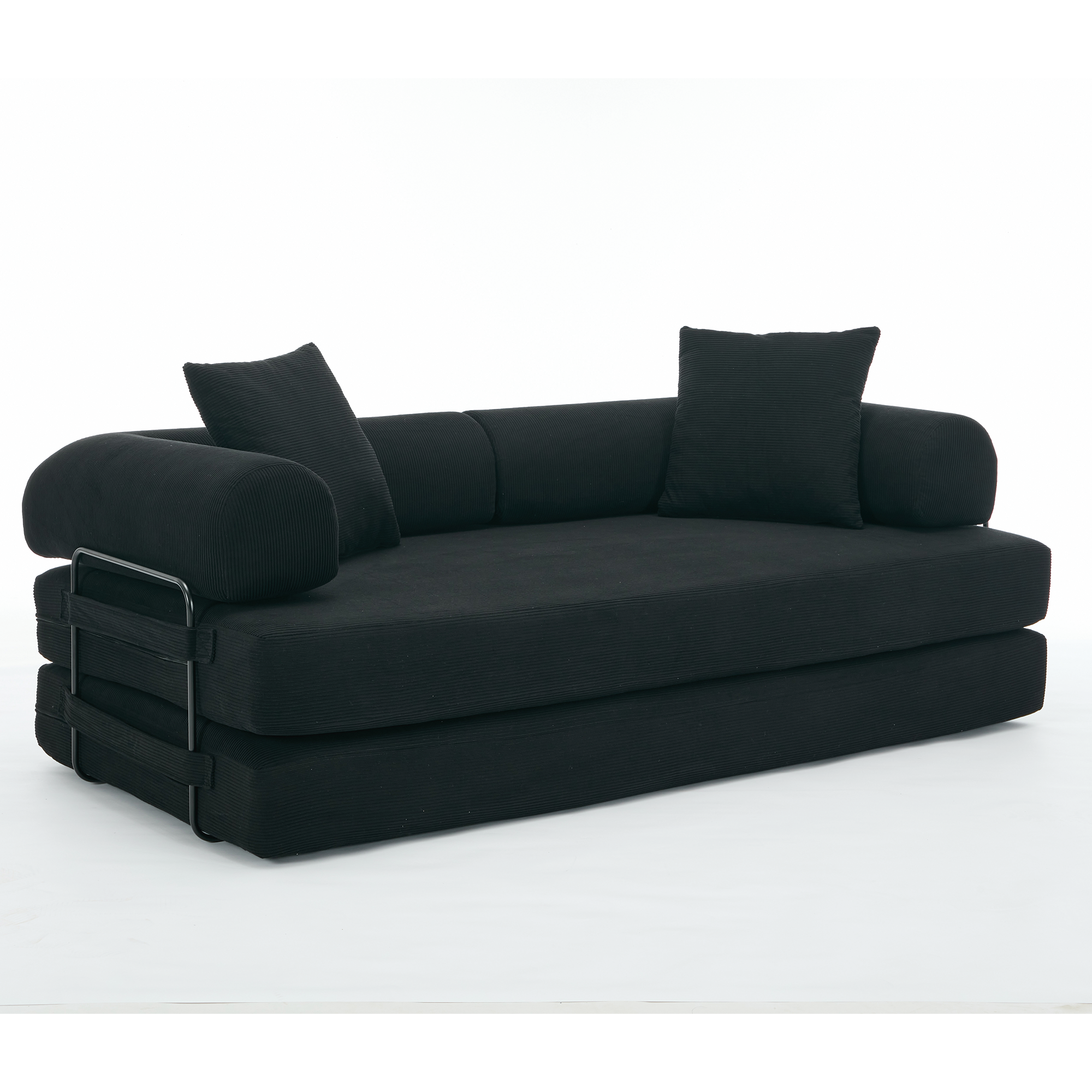 [NEW ARRIVED] [VIDEO PROVIDED] 78.5' Folding Convertible Out Sleeper Sofa Bed,4-in-1 DIY Combination Convertible Sofa,3 seat, Folding  Sofa, King Size , Bedroom,Apartment,Corduroy,Black