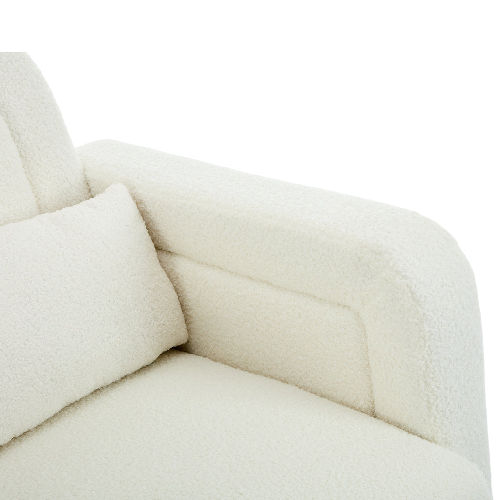 Accent Rocking Chair with Curved Back & Pillow, Ultimate Comfort for Your Home, Teddy Velvet, Cream White