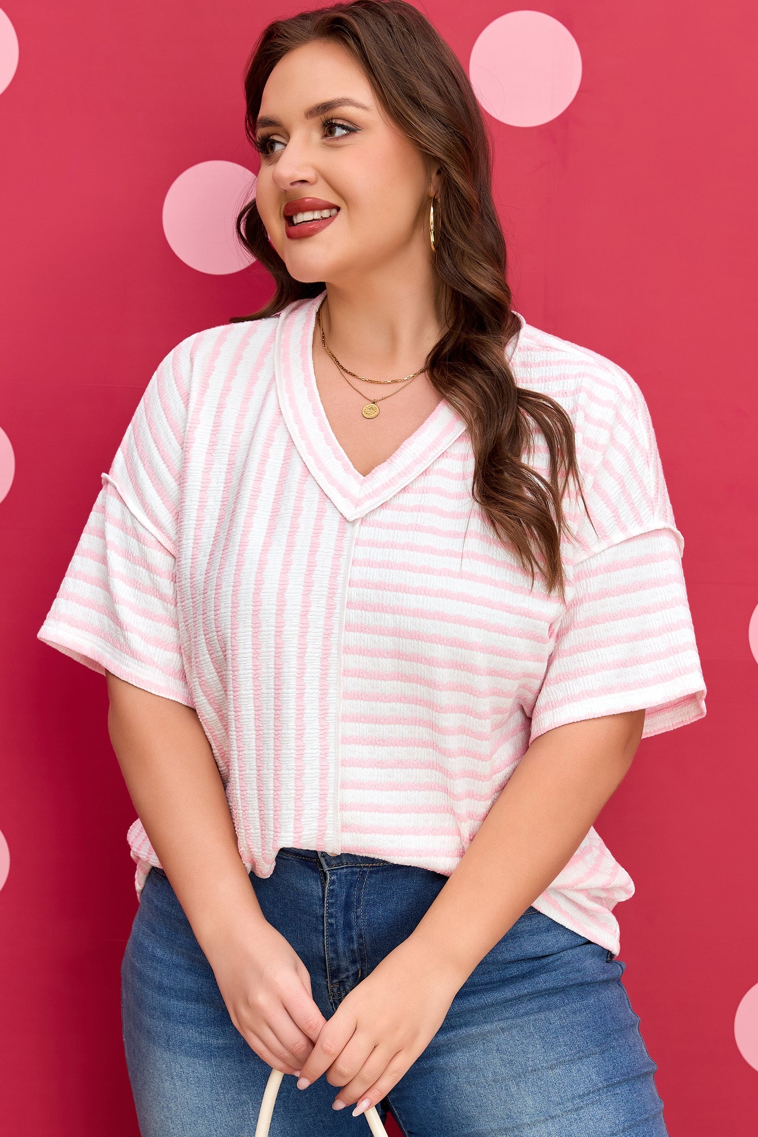 Plus Size Stripe Patchwork V-Neck T-Shirt