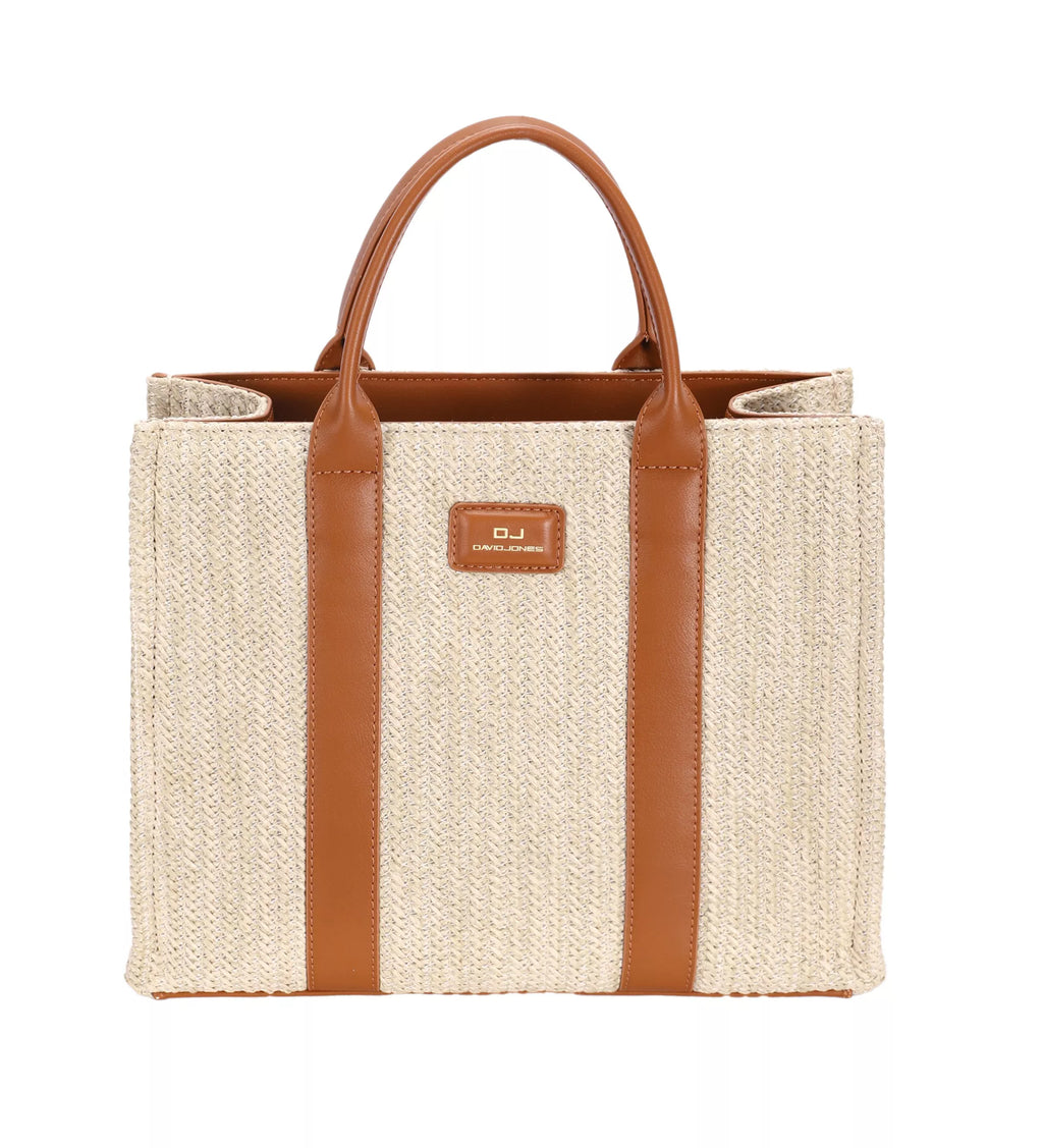 David Jones Square Woven Tote Handbag Boho Chic Accessory