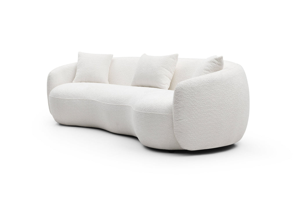 Mid Century Modern Curved Living Room Sofa, 4-Seat Boucle Fabric Couch for Bedroom, Office, Apartment, off white(beige and white)