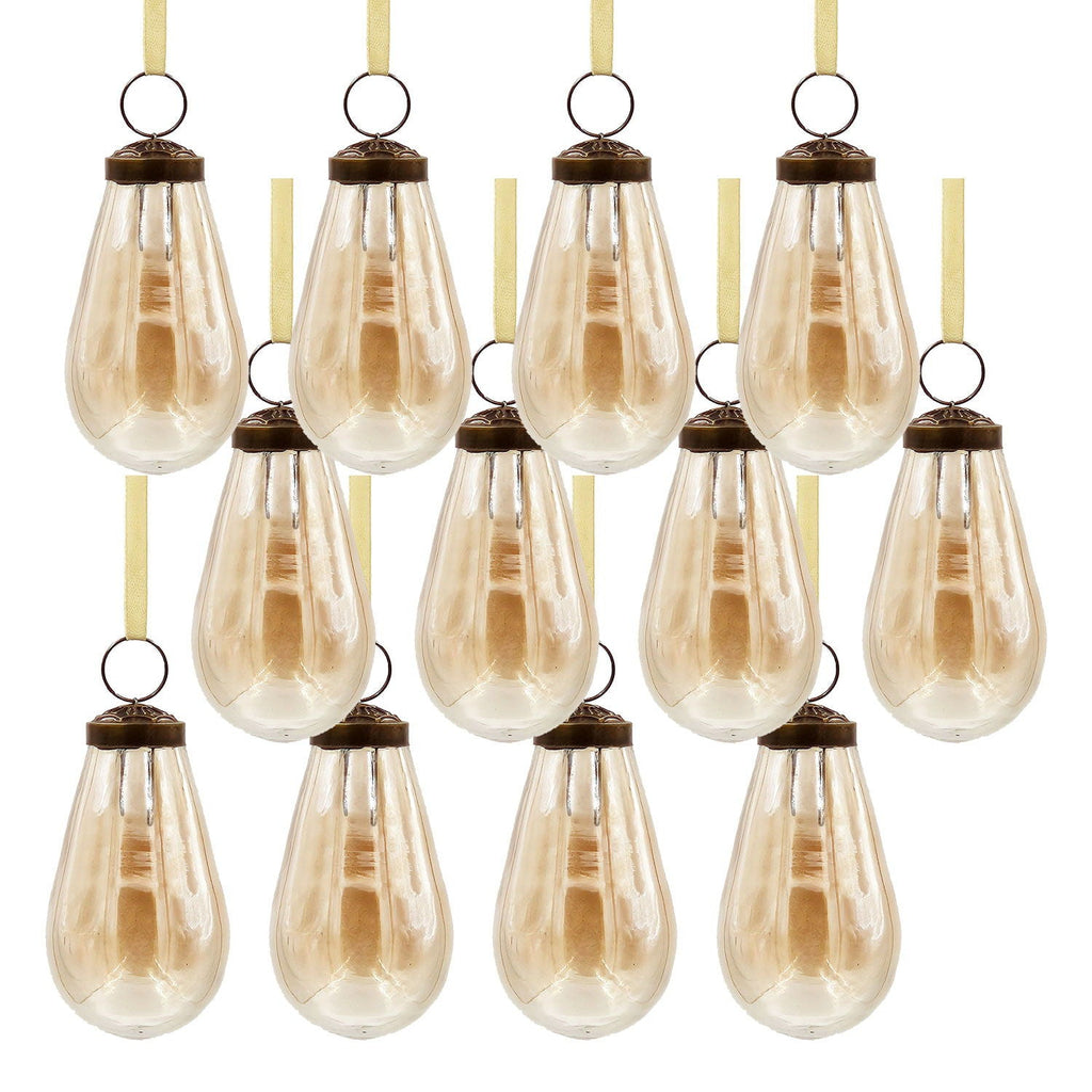 Luster Tear Drop Ornament, Glass Decorative Hanging Christmas Tree Ornaments For Holiday Party Decorations (Set of 12)