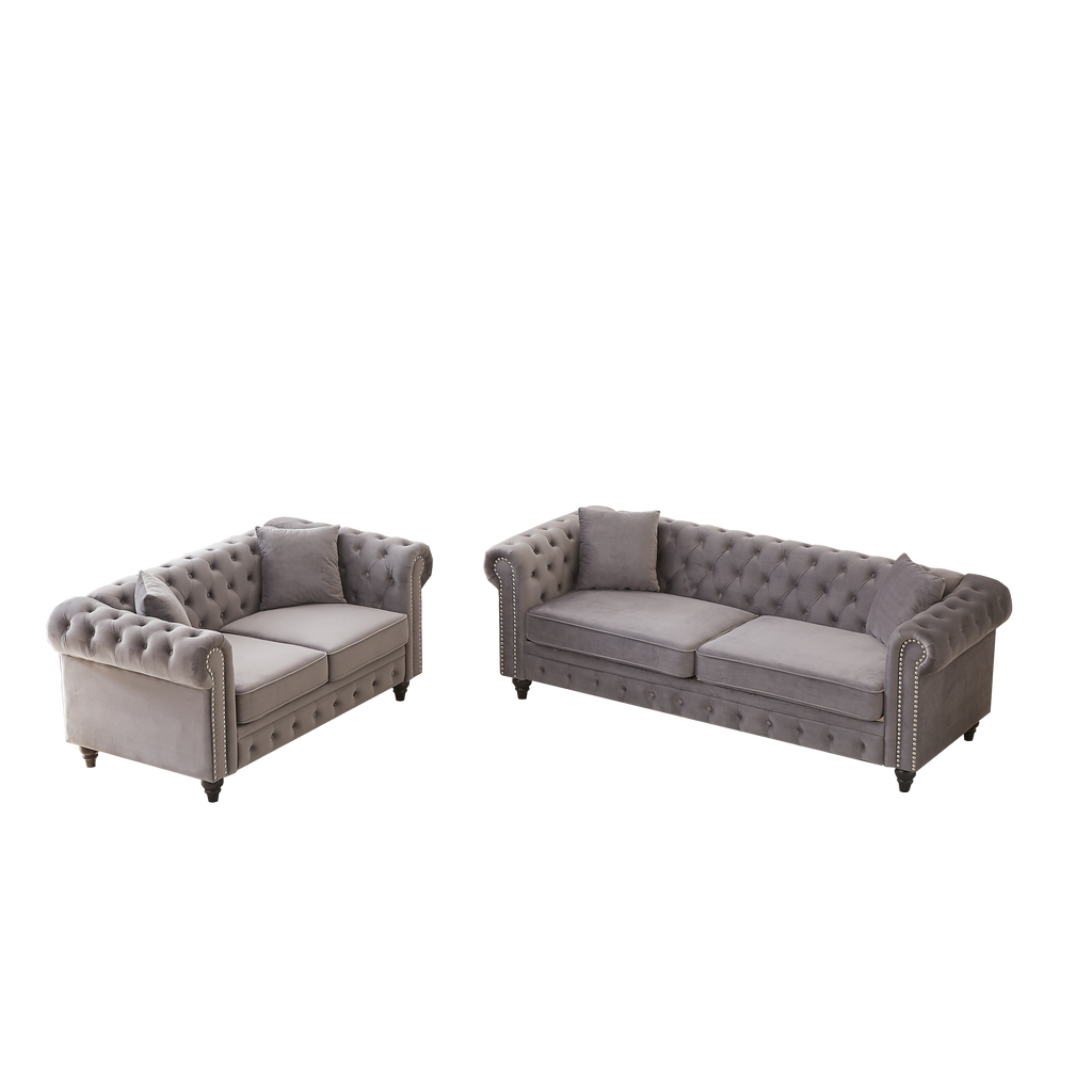 FX 3 Seats + 2 Seats Combo Sofa Modern living room sofa with solid wood frame and wooden feet, 4 cushions, apartment sofa furniture for living room, living room, office