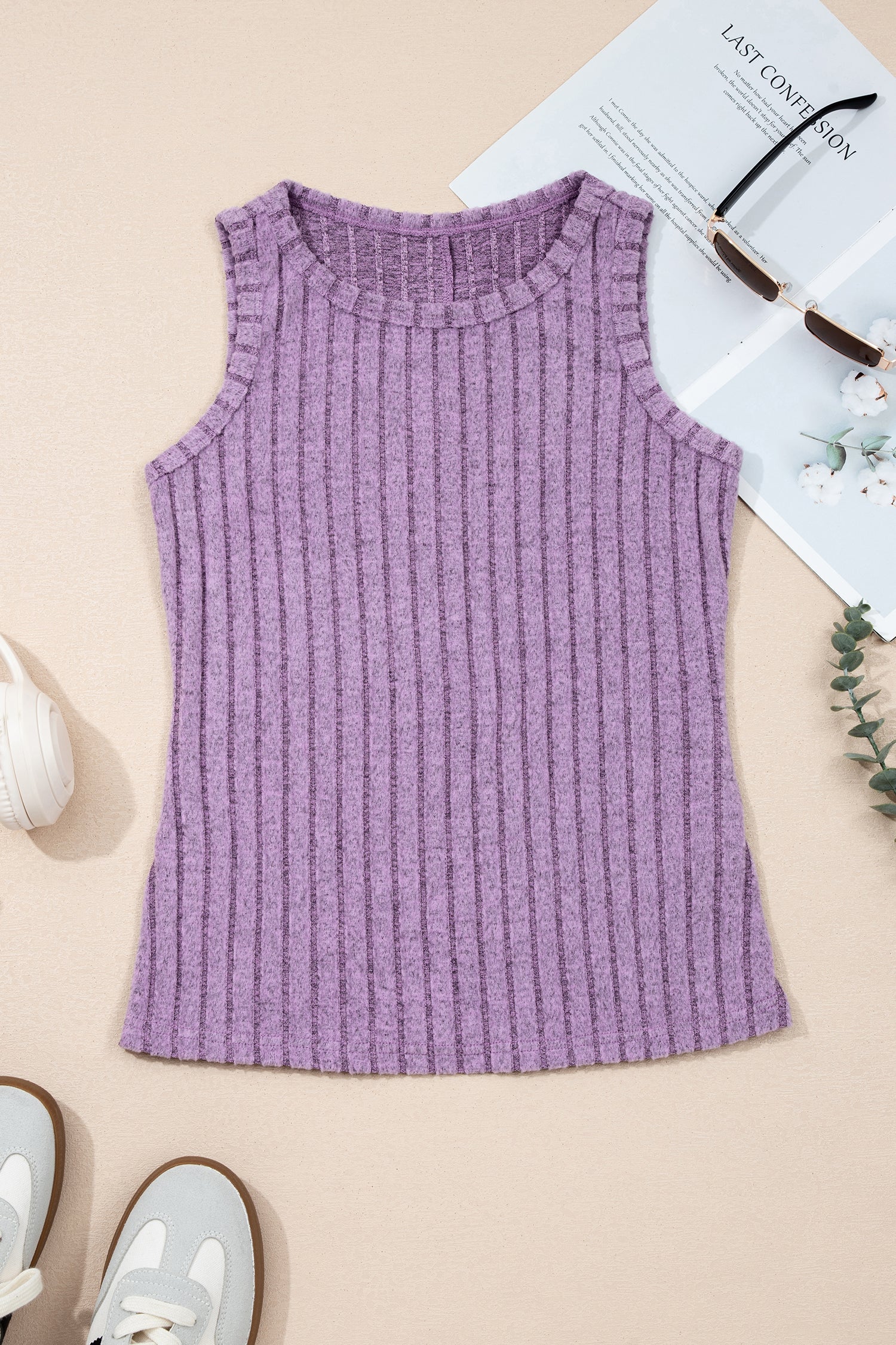 Solid Ribbed Knit Mineral Wash Tank Top