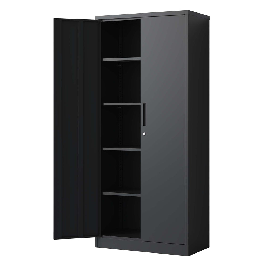 Heavy Metal 72'H Garage Storage Cabinet with Locking Doors, Black Steel, Adjustable Shelves