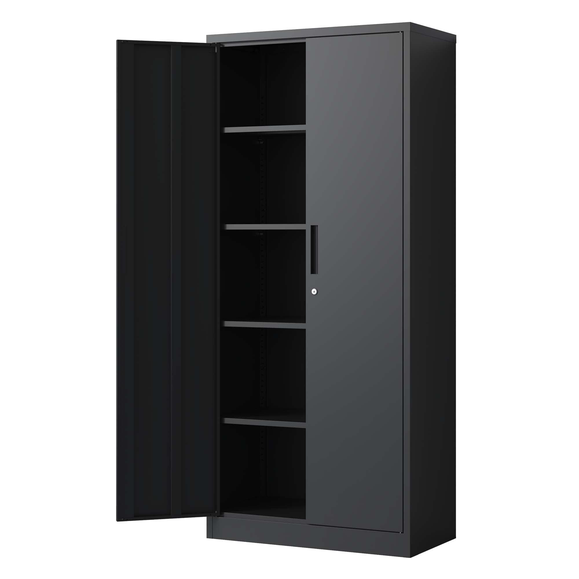 Heavy Metal 72'H Garage Storage Cabinet with Locking Doors, Black Steel, Adjustable Shelves
