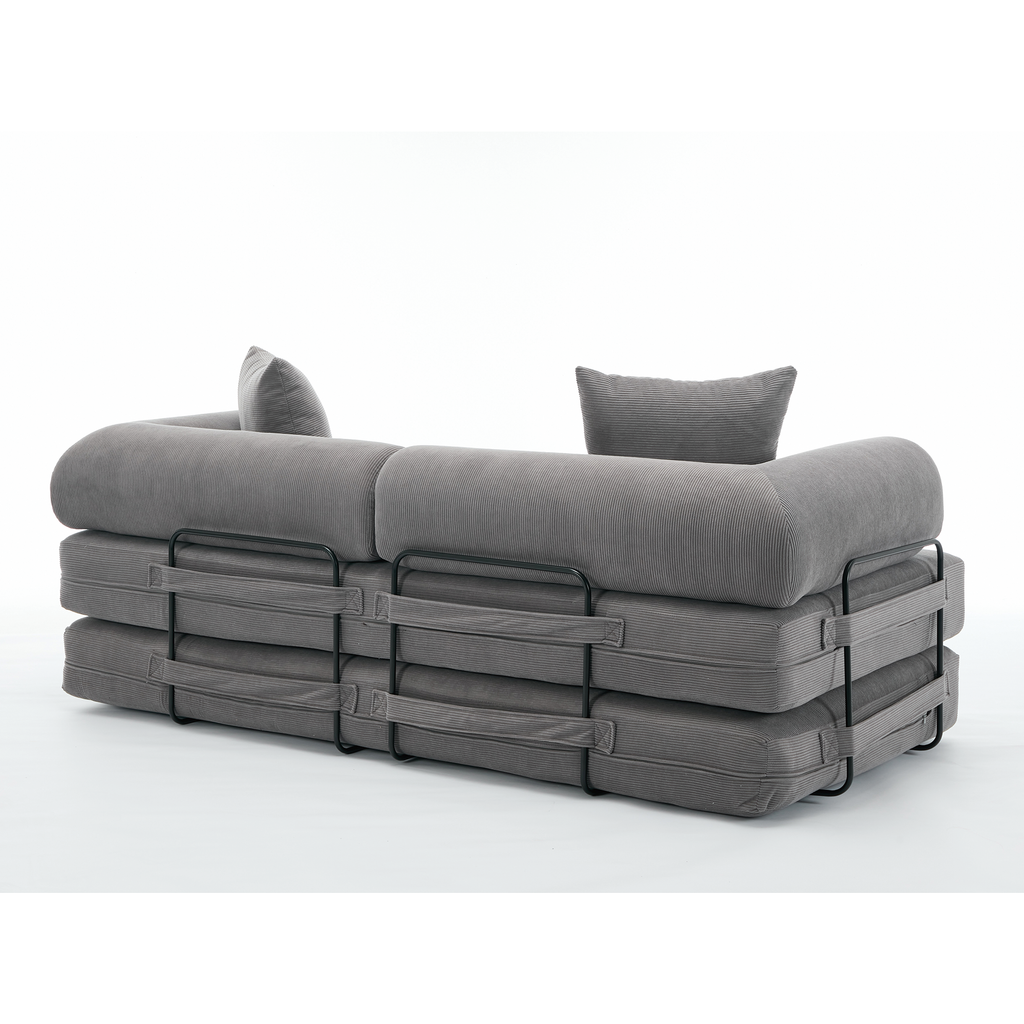 [NEW ARRIVED] [VIDEO PROVIDED] 78.5' Folding Convertible Out Sleeper Sofa Bed,4-in-1 DIY Combination Convertible Sofa,3 seat, Folding  Sofa, King Size , Bedroom,Apartment,Corduroy,Gray
