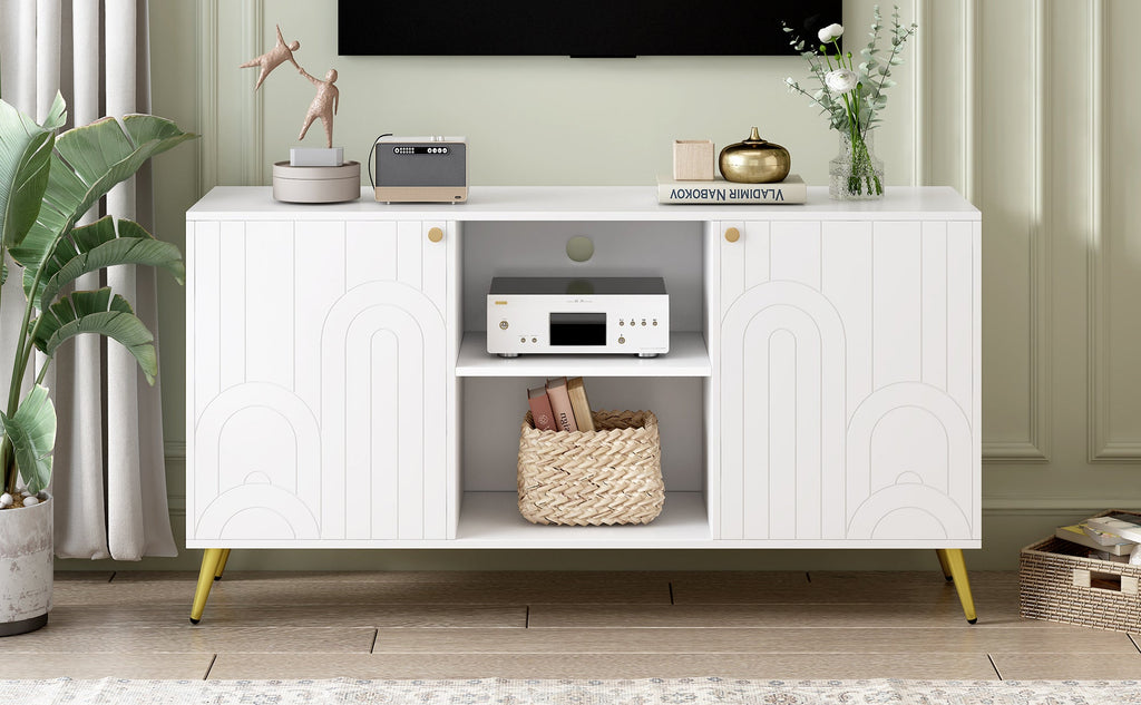 U-Can Modern TV Stand for TVs up to 55 Inches, Entertainment Center Media Console,Adjustable Shelf, Metal Legs, Handles and Anti-tip Device for Living room