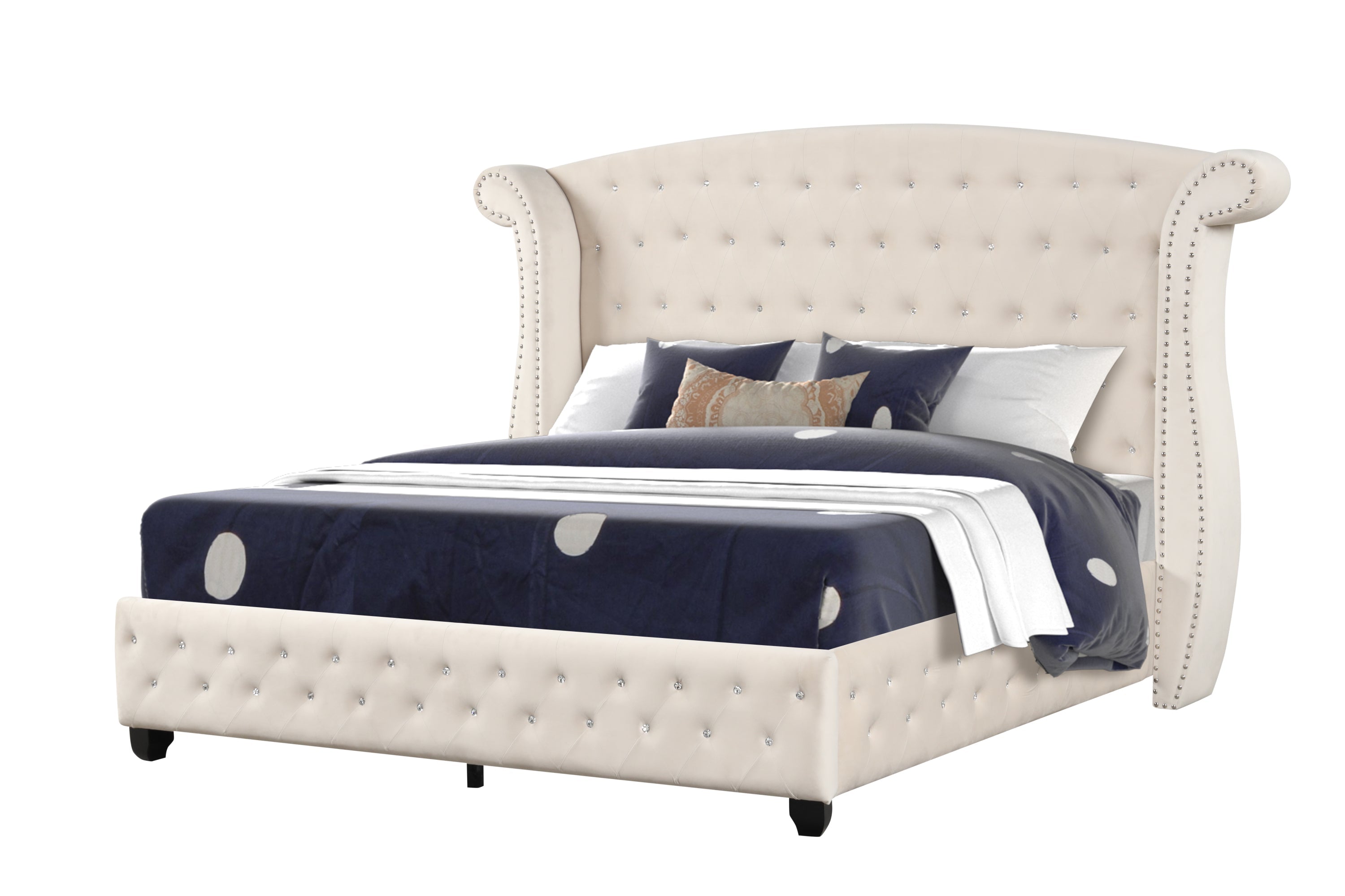 SOPHIA Crystal Tufted Full 5 Pc Bed Made with Wood in Cream (NJ INVENTORY)