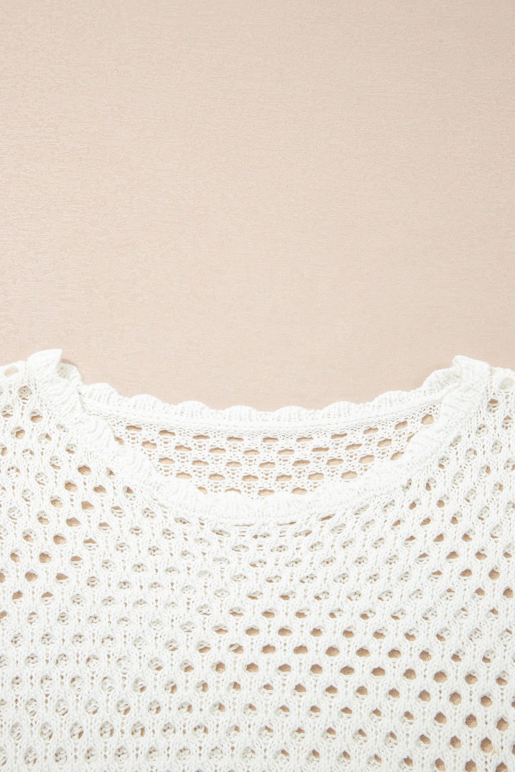 Scalloped Trim Hollow Out Knit Long Sleeve Top