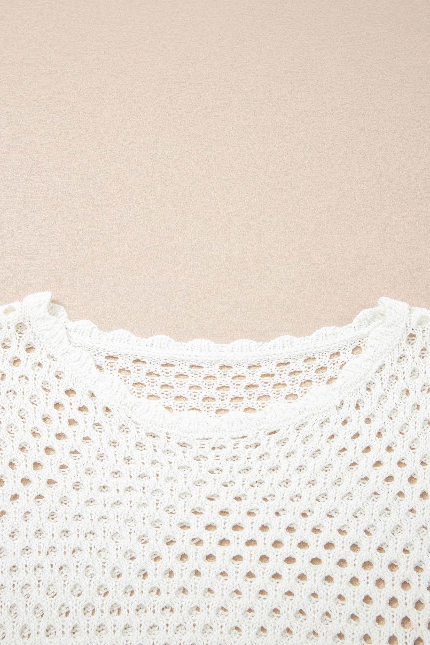 Scalloped Trim Hollow Out Knit Long Sleeve Top