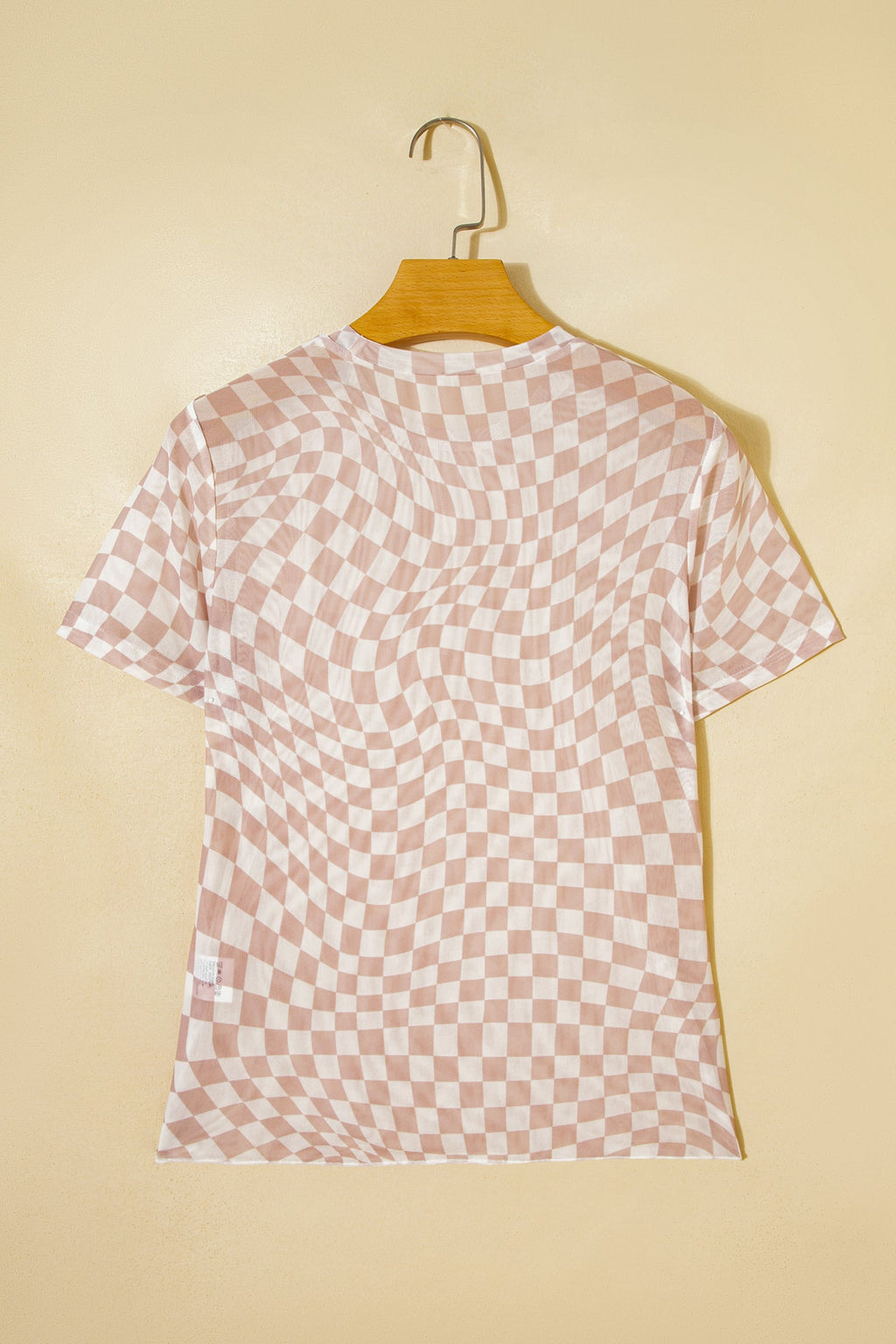 Checker Mesh Mock Neck Short Sleeve T-Shirt