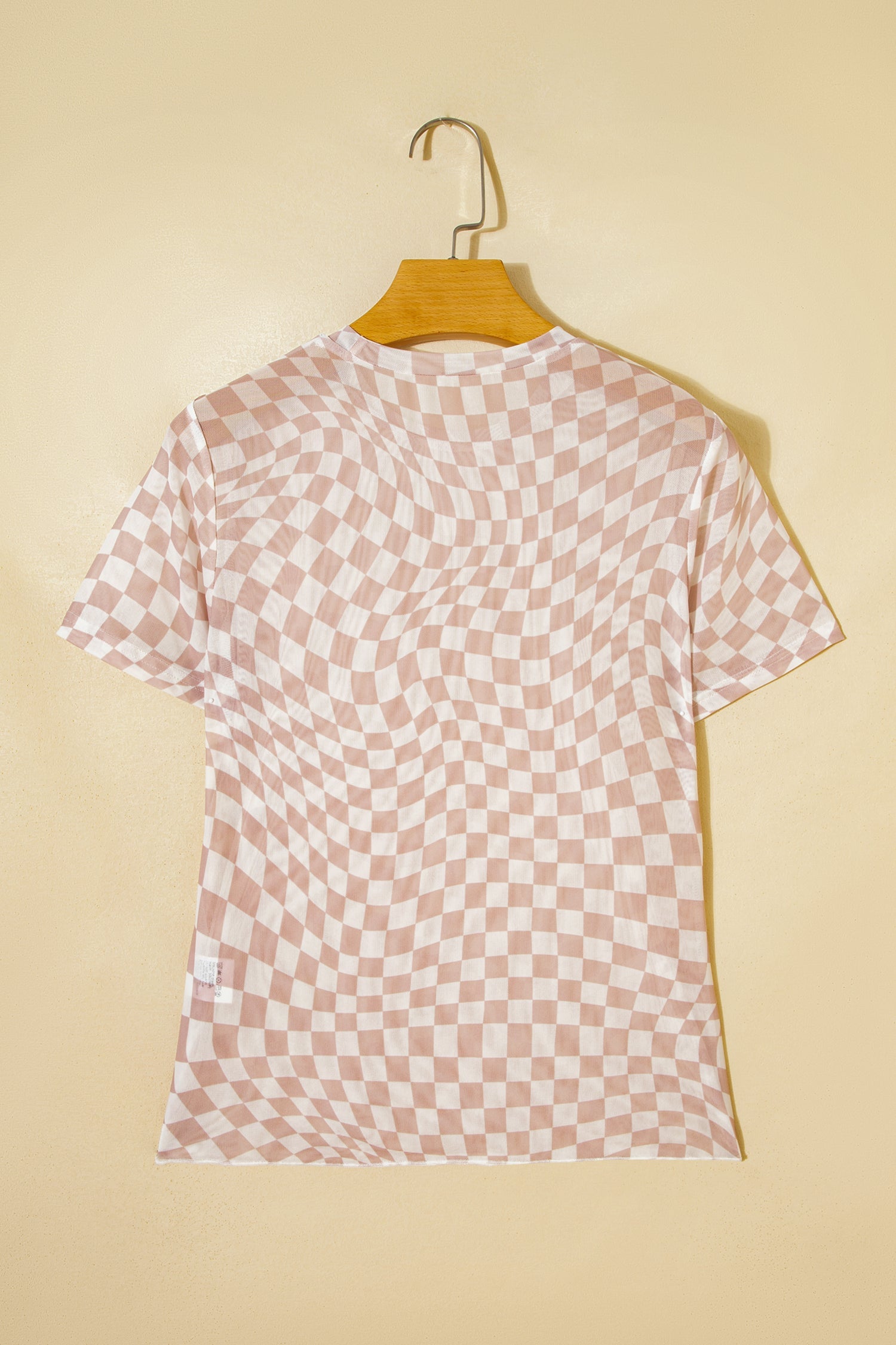 Checker Mesh Mock Neck Short Sleeve T-Shirt