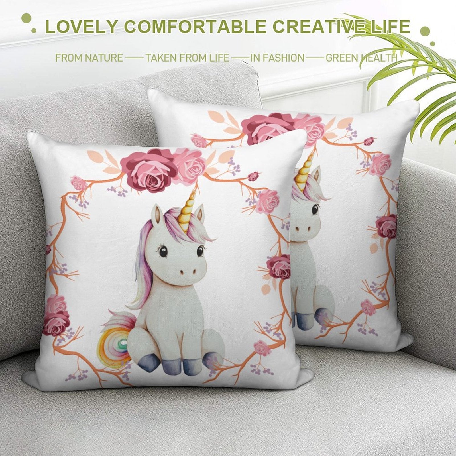 Baby Unicorn with Pink Roses 2-Piece Ultra-Soft Pillowcase Set - 18" × 18"