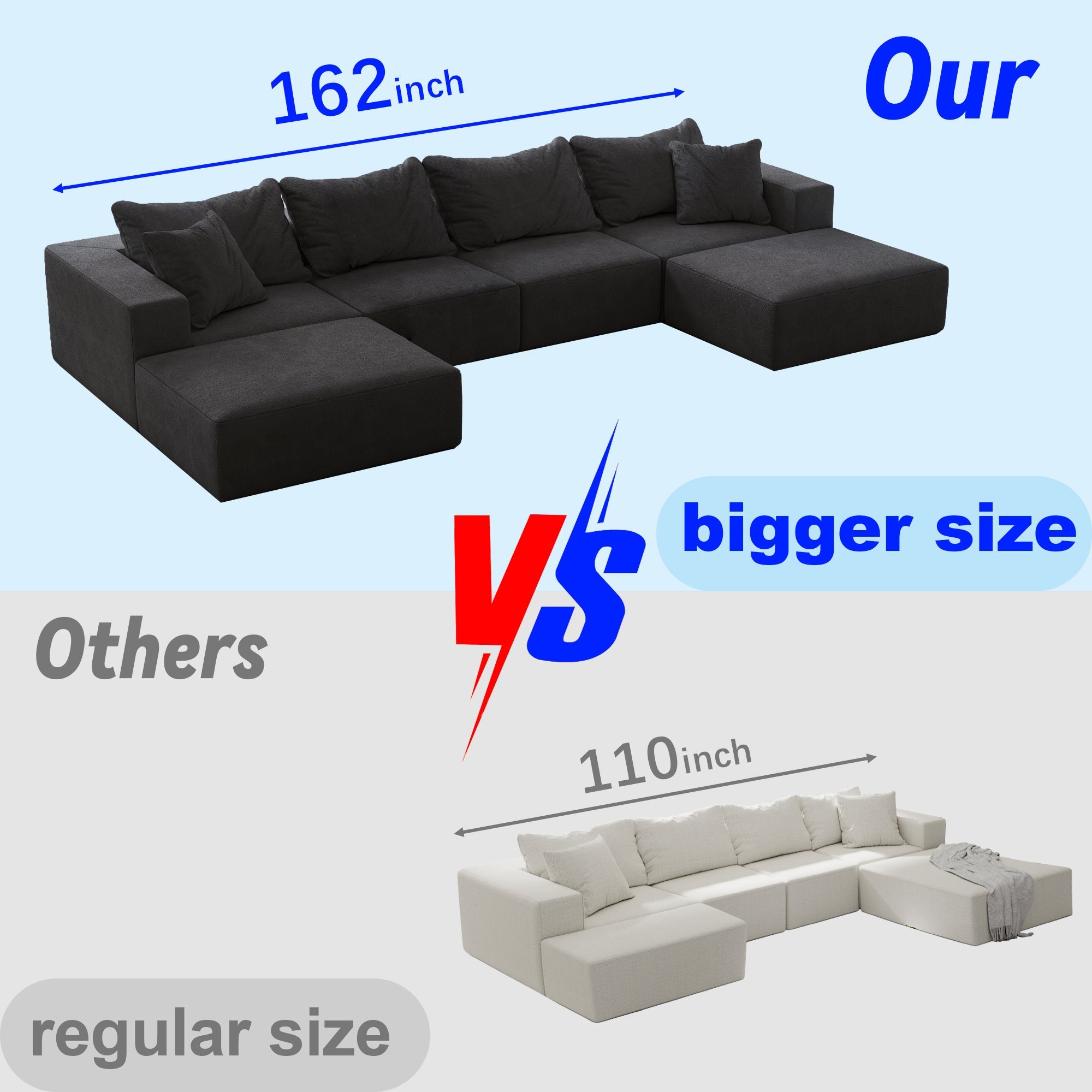 Oversized sponge cloud sofa,Modern Upholstered Sectional Sofa Couch Set,Modular 162' L Shaped Sectional Living Room Sofa Set With 6 Pillows,Free Combination Sofa Couch for Living Room,Bedroom