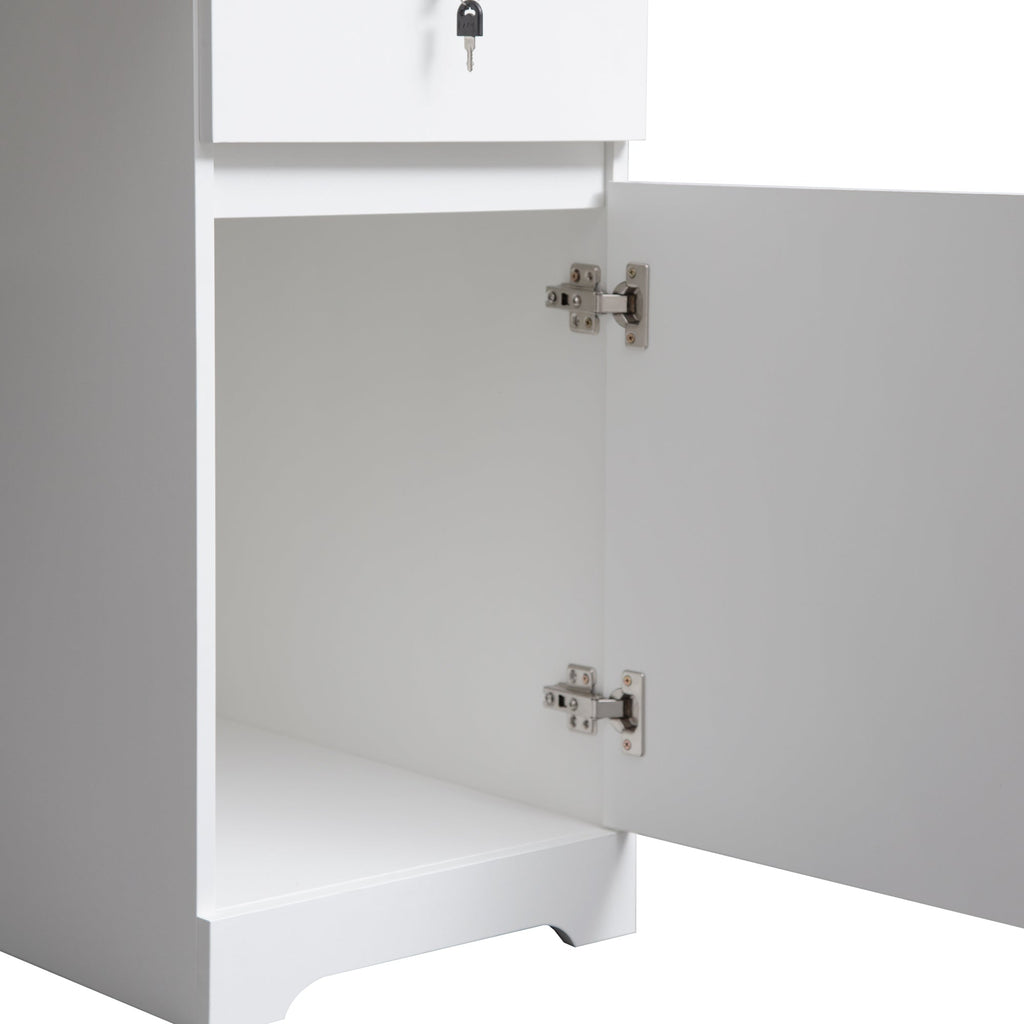 Modern Wooden Computer Desk with Hutch & Bookshelf, White Home Office Desk with Drawers, 3 AC Outlets, 2 USB Ports
