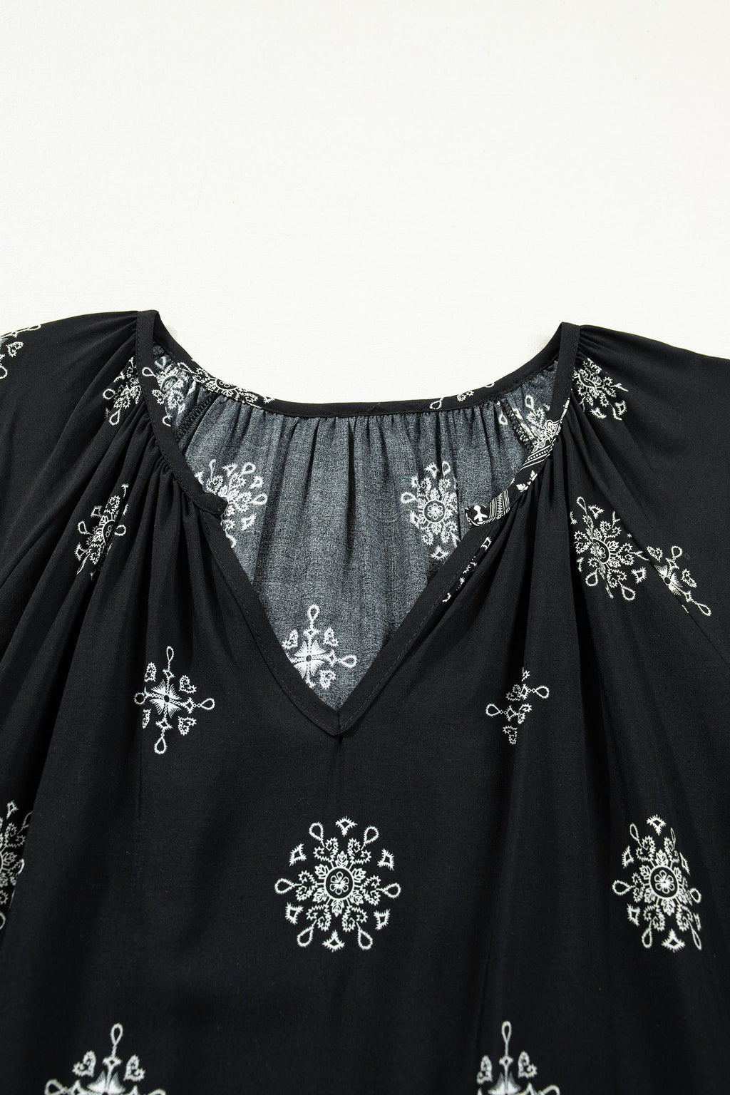 Plus Size Boho Floral Boho Notch V-Neck Top