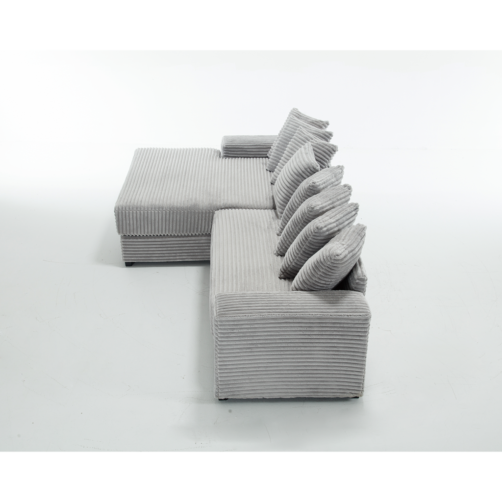 [NEW ARRIVED] [VIDEO PROVIDED] Oversized Two-Piece  Couches,  L Shaped Sofa, Corduroy, Left Chaise Daybed,with Armrests,Eight Throw Pillows,Corner Sofa,Easy To Assemble,  Gray
