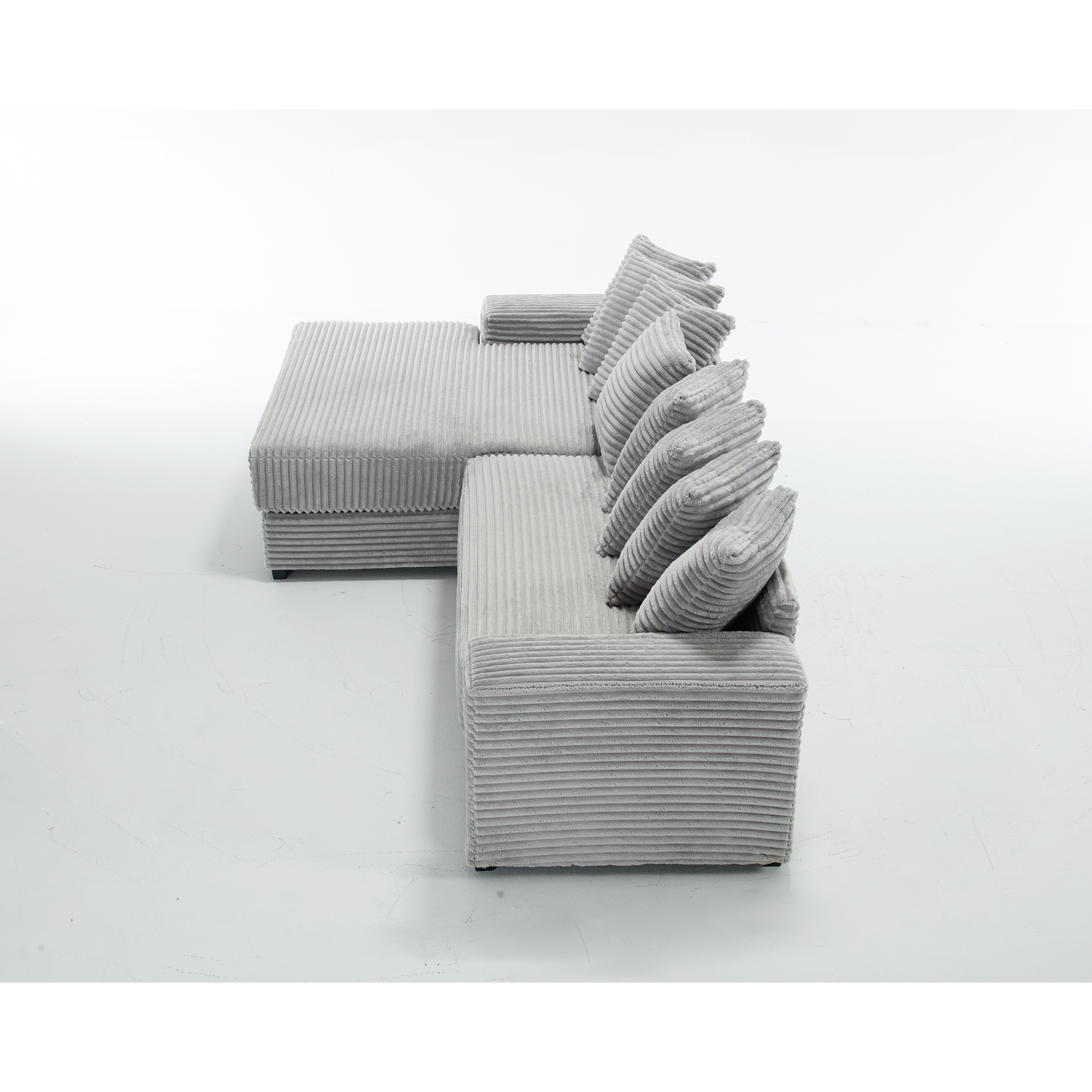 [NEW ARRIVED] [VIDEO PROVIDED] Oversized Two-Piece  Couches,  L Shaped Sofa, Corduroy, Left Chaise Daybed,with Armrests,Eight Throw Pillows,Corner Sofa,Easy To Assemble,  Gray