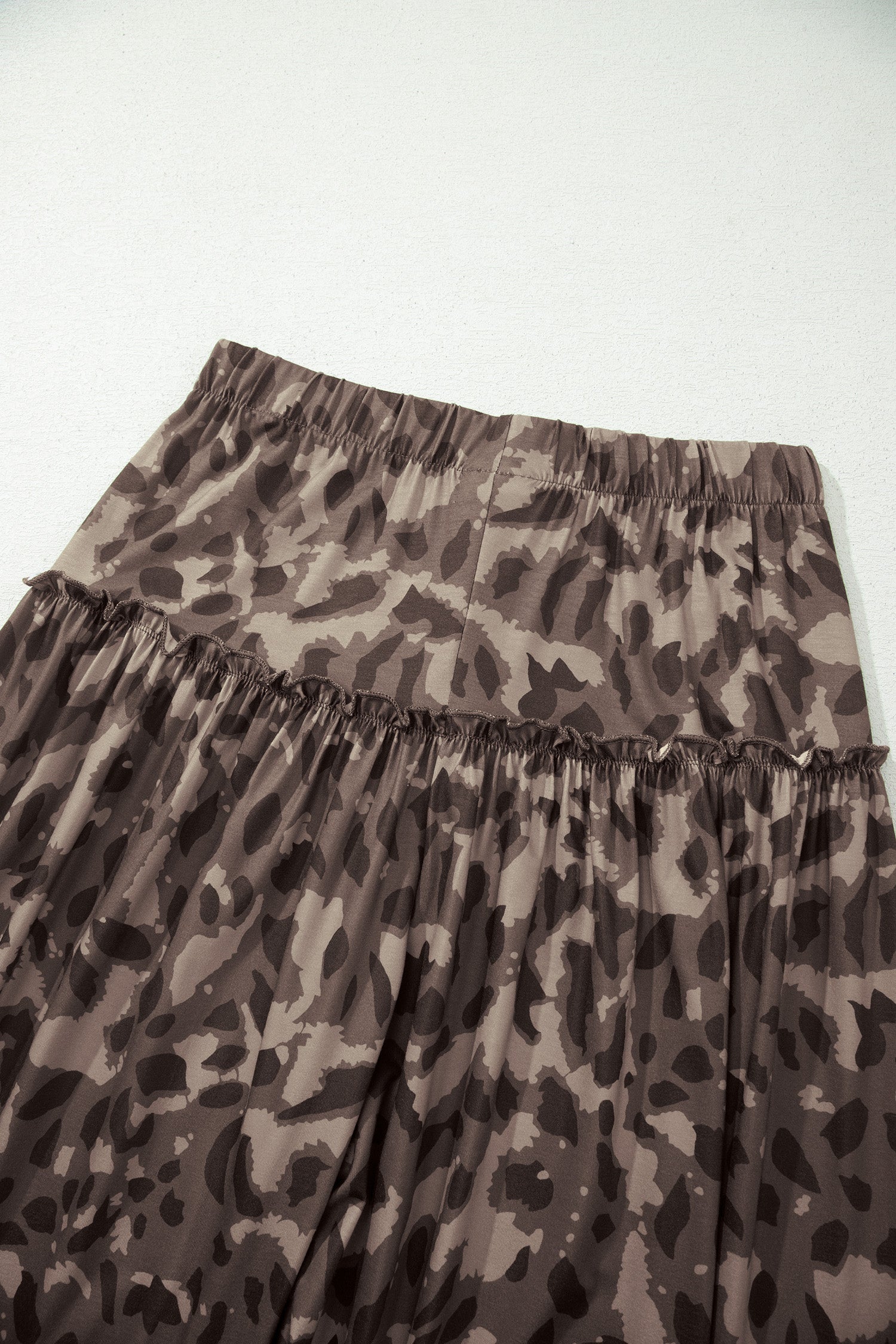 Abstract Leopard Ruffle Tiered Wide Leg Pants