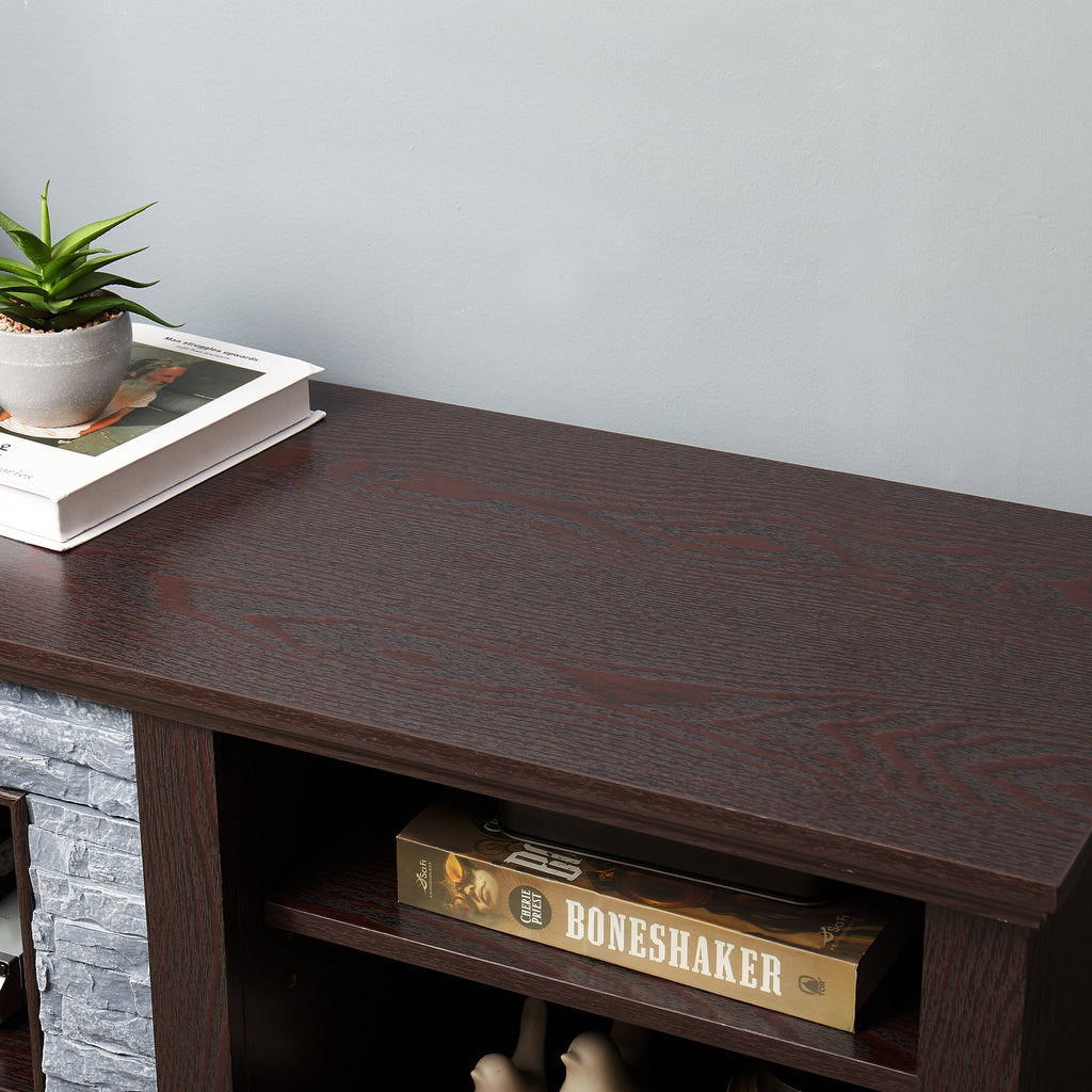 Large Faux Stacked Stone TV Stnad, Desk Storage Rack, Media Console Table with Large Storage Cabinet,Modern TV Media Entertaionment Stand,Cherry, 70.12'W*15.35'D*25.83'H