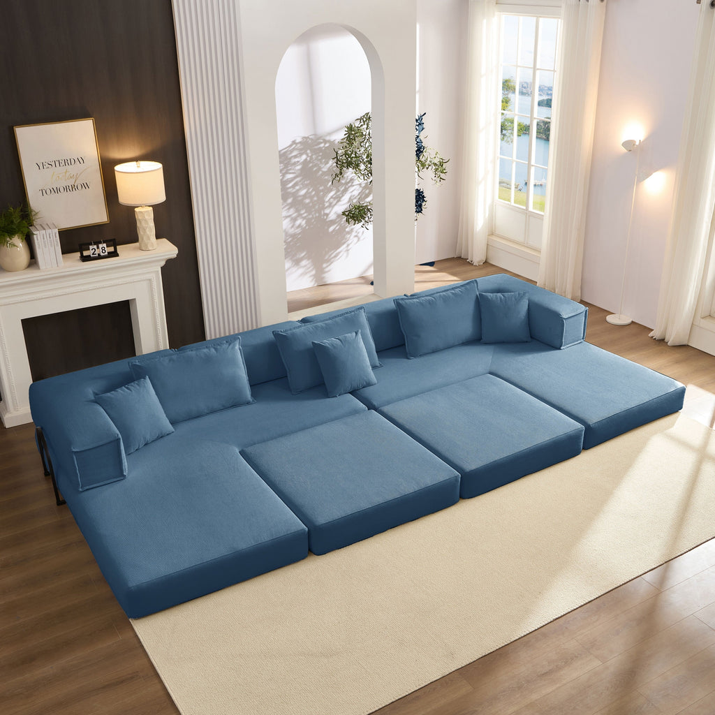 Oversized Upholstered Sectional Sofa Couch Set, Modular 118.2 ' L Shaped Floor Living Room Sofa Set With 6 Pillows, DIY Combination Sofa Couch for living rooms, apartments,bedrooms, Blue