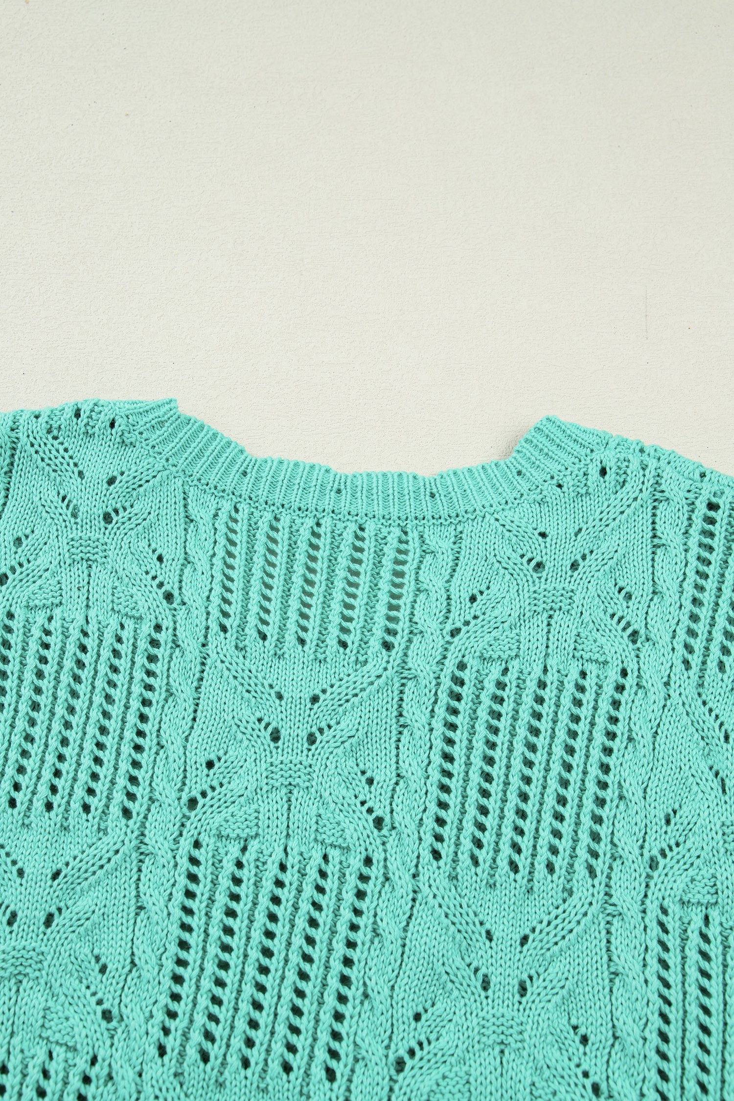 Pointelle Knit Scallop Trim Short Sleeve Sweater