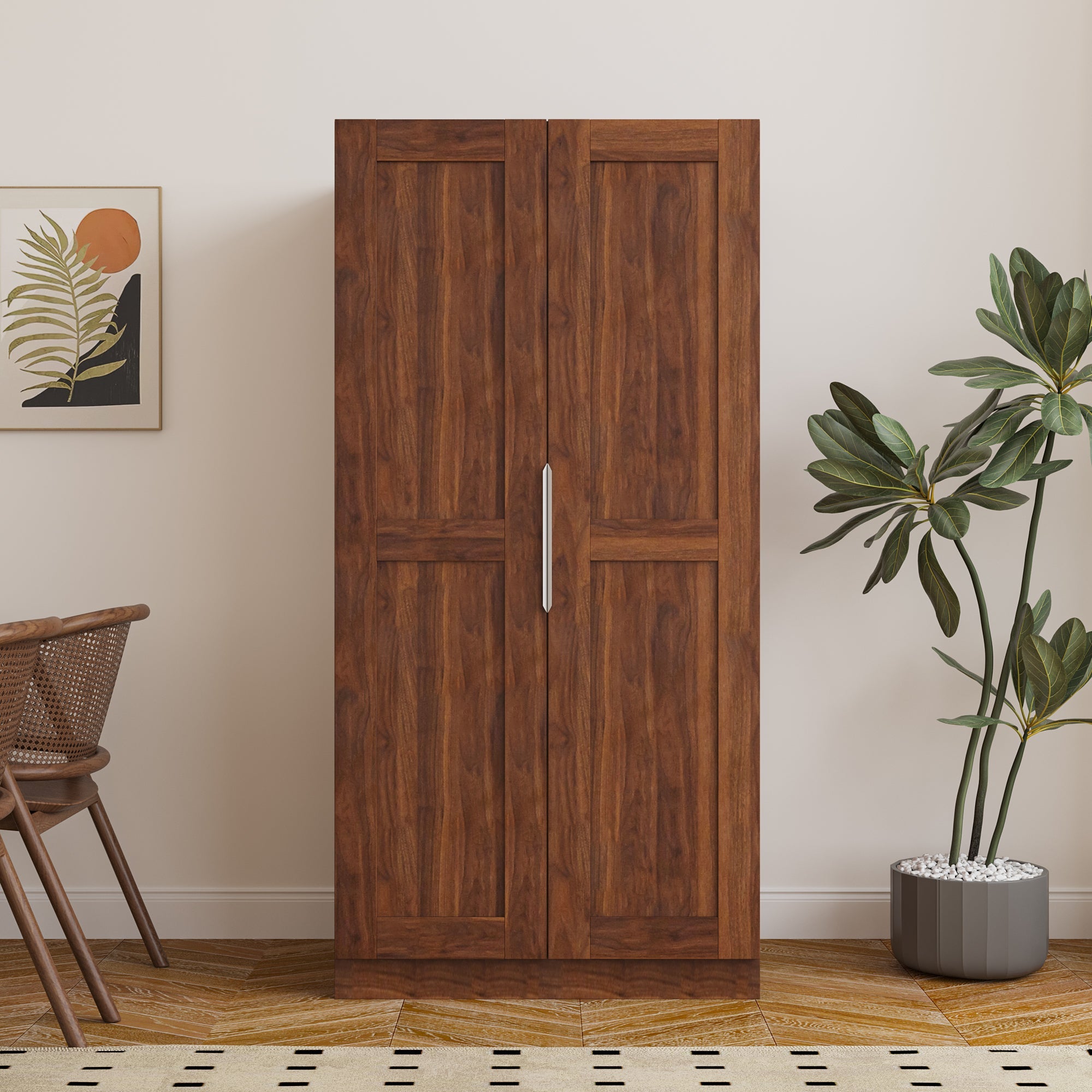 62.99in Kitchen Pantry Cabinet, Walnut  Freestanding Buffet Cupboards Sideboard with Doors &  Shelves, Kitchen Pantry Storage Cabinet for Kitchen, Living Room and Dinning Room