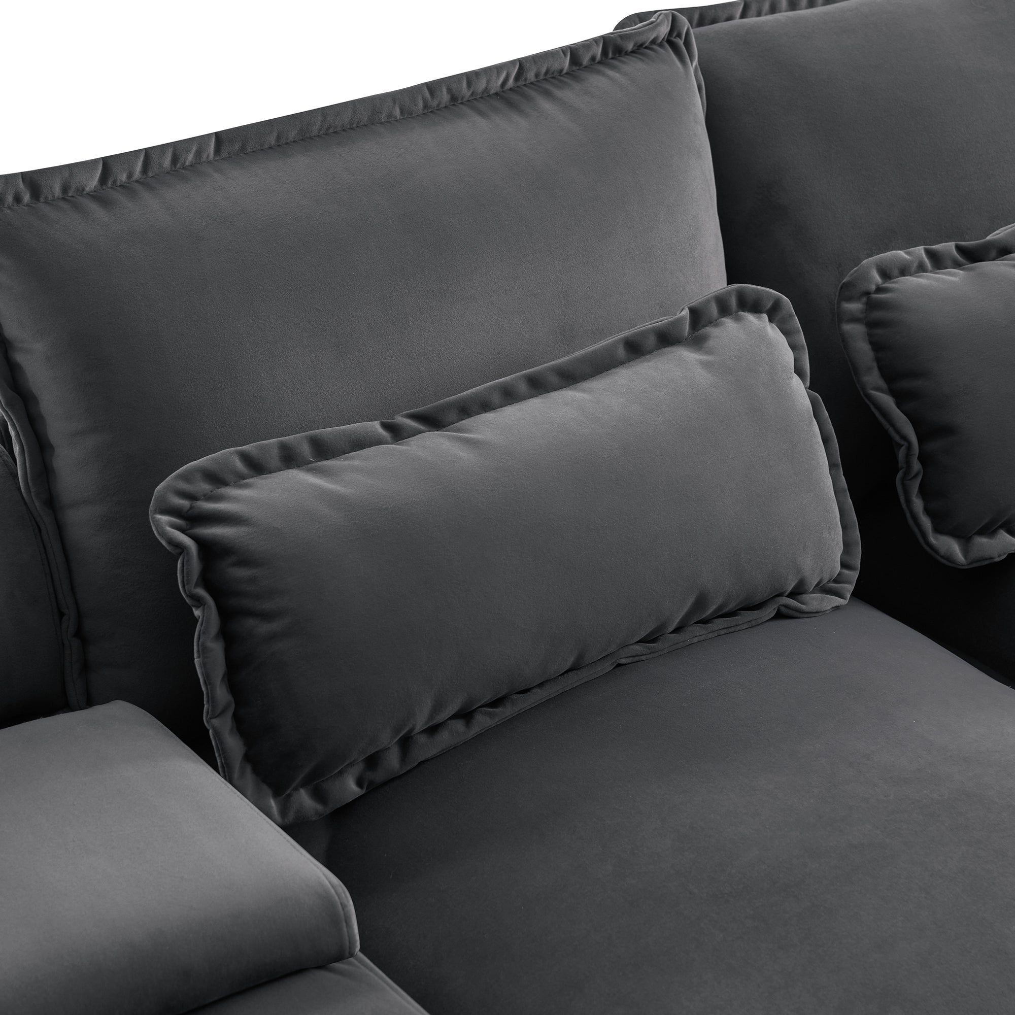 Modern U-shaped 6-Seat Sofa with Console, Cupholders, USB Ports, Velvet Upholstery in Gray