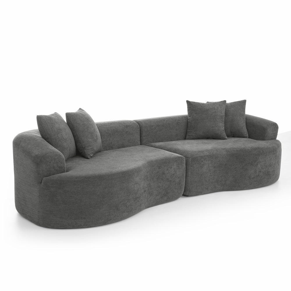 Modern Cloud 4-Seater Sectional Curved Sofa, Minimalist Compression Living Room Couch, No Assembly Needed, Chenille, DarkGrey