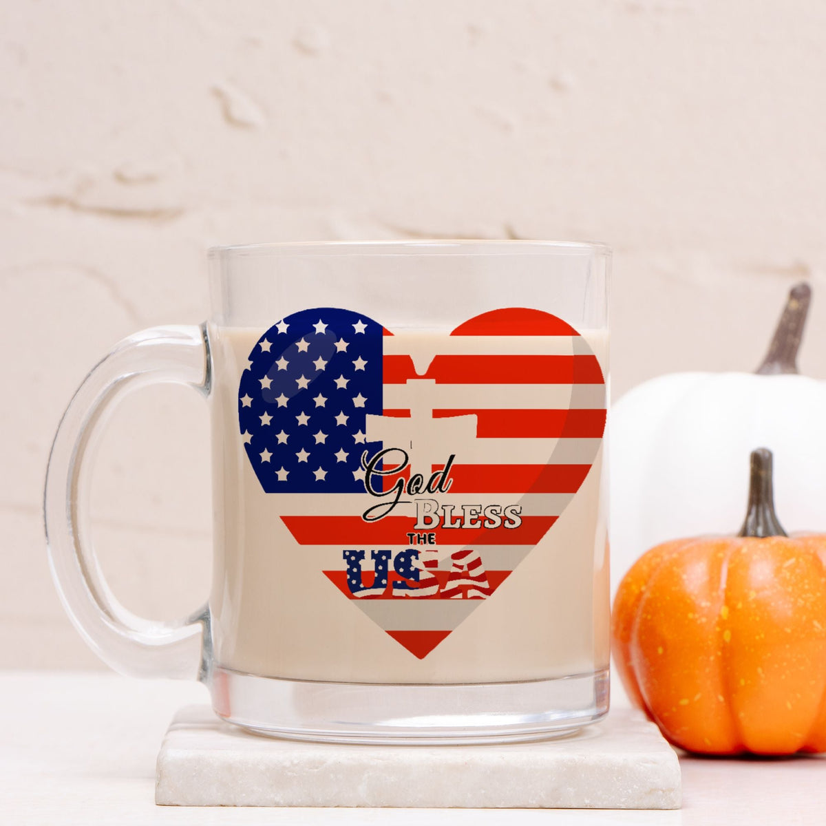 God Bless the USA 10 oz Clear Glass Mug