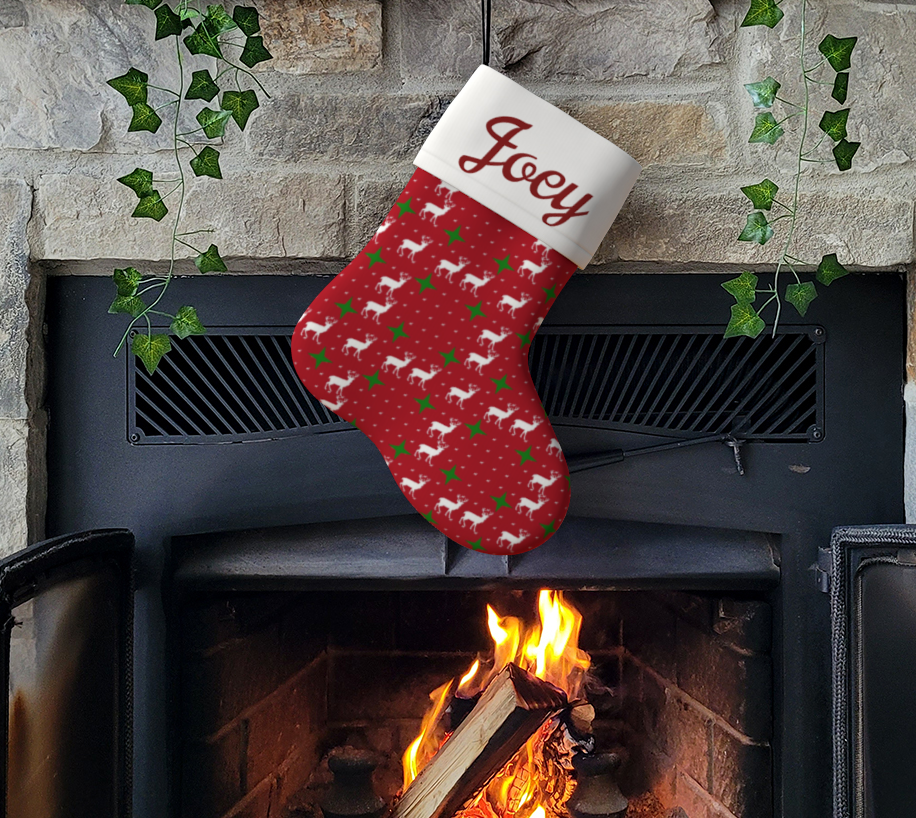 Reindeer Pattern on Red Christmas Stocking