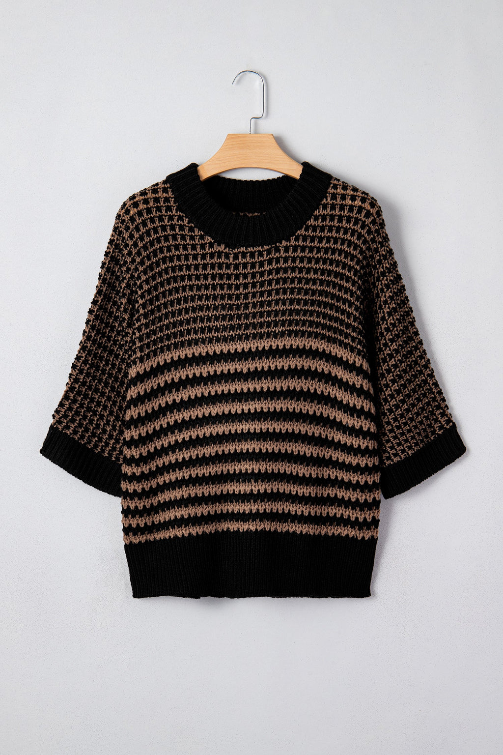 Stripe Draped 3/4 Sleeve Slouchy Sweater