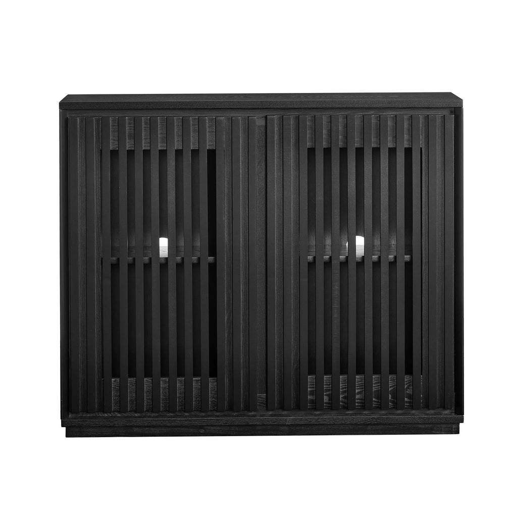Mid Century Modern Fluted Hollowed Out Sideboard Cabinet with 2 Outlet Holes, Buffet Cabinet with Storage, Black Storage Cabinet for Living Room, Entryway, Hallway, Dining Room, Kitchen