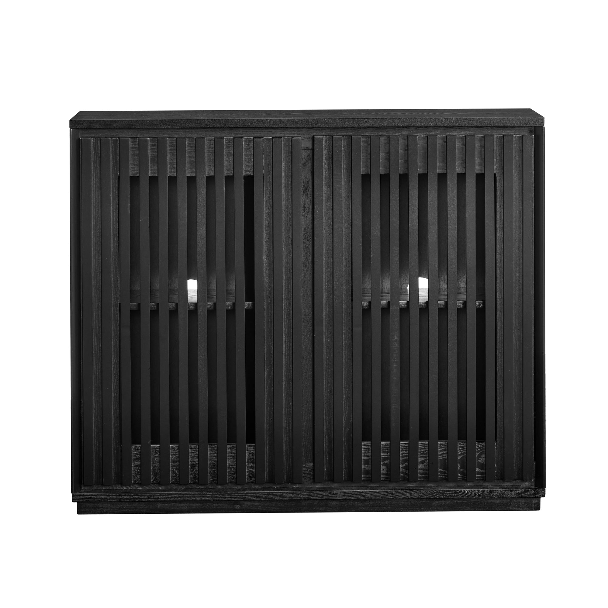 Mid Century Modern Fluted Hollowed Out Sideboard Cabinet with 2 Outlet Holes, Buffet Cabinet with Storage, Black Storage Cabinet for Living Room, Entryway, Hallway, Dining Room, Kitchen