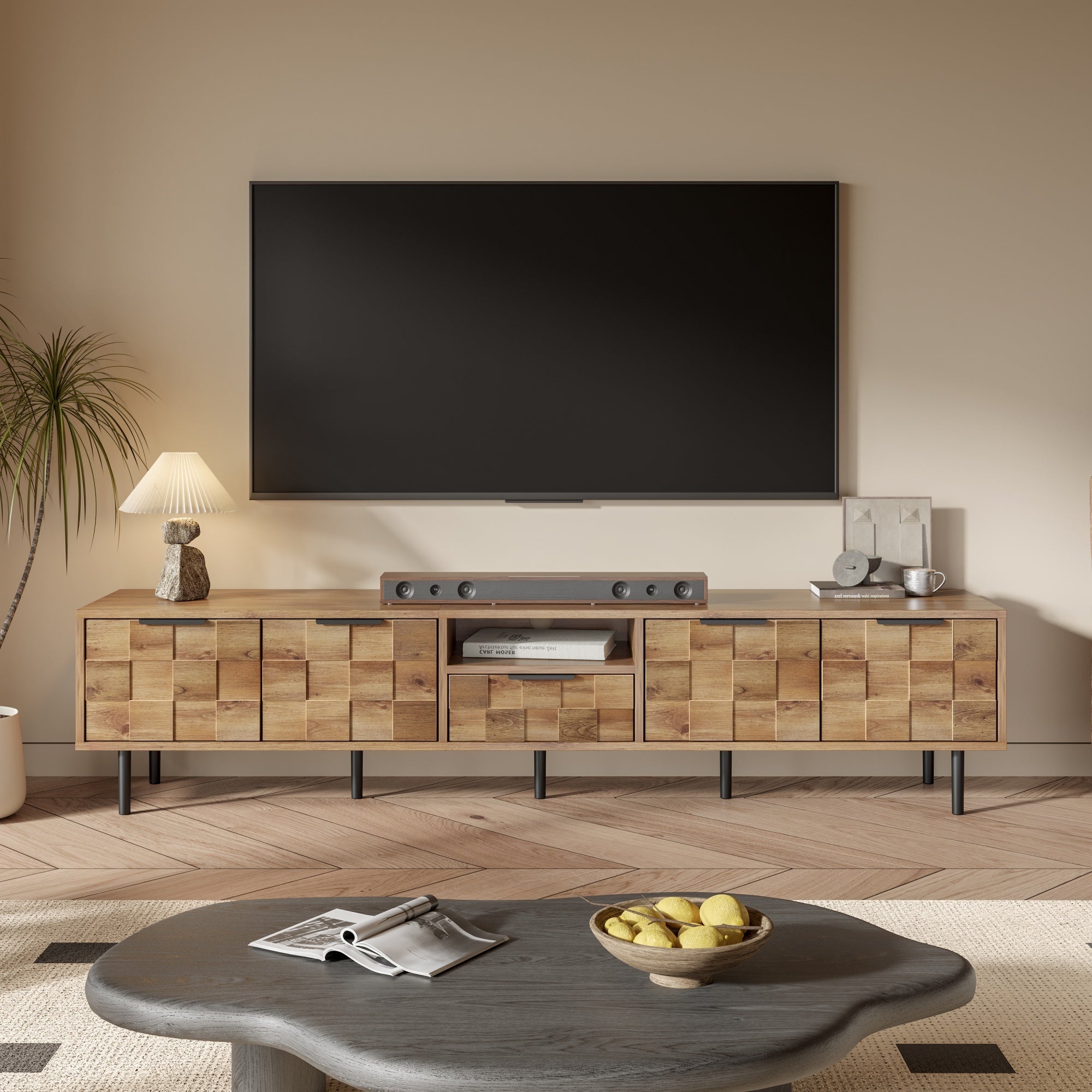78' TV Stand for 85 75 65 Inch TV, TV Consoles for Living Room, Entertainment Center Wood TV Media with Storage
