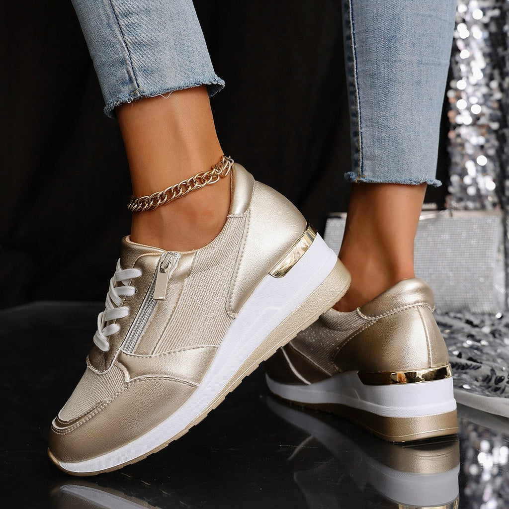 Women's Lace-up Side Zip Design Thick-soled Casual Shoes Sneakers