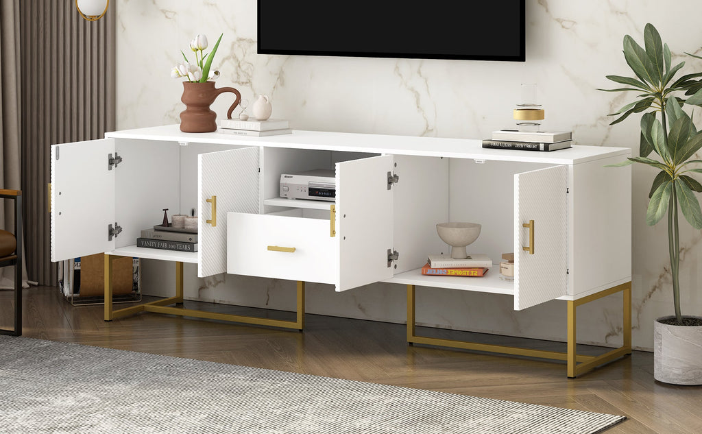 U-Can Modern TV Stand for TV up to 70 Inches,TV Cabinet with 1 Drawer, 2 Cabinets and Metal Legs, Handles and Anti-tip Device for Living room