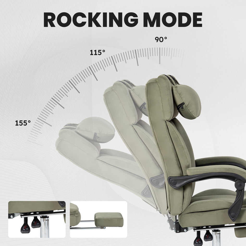 Office Chair, Big and Tall Executive Office Chair with Footrest & Removable Headrest, High Back Ergonomic Computer Desk Chair Work Chair With Comfortable Frosted Velvet (Green)