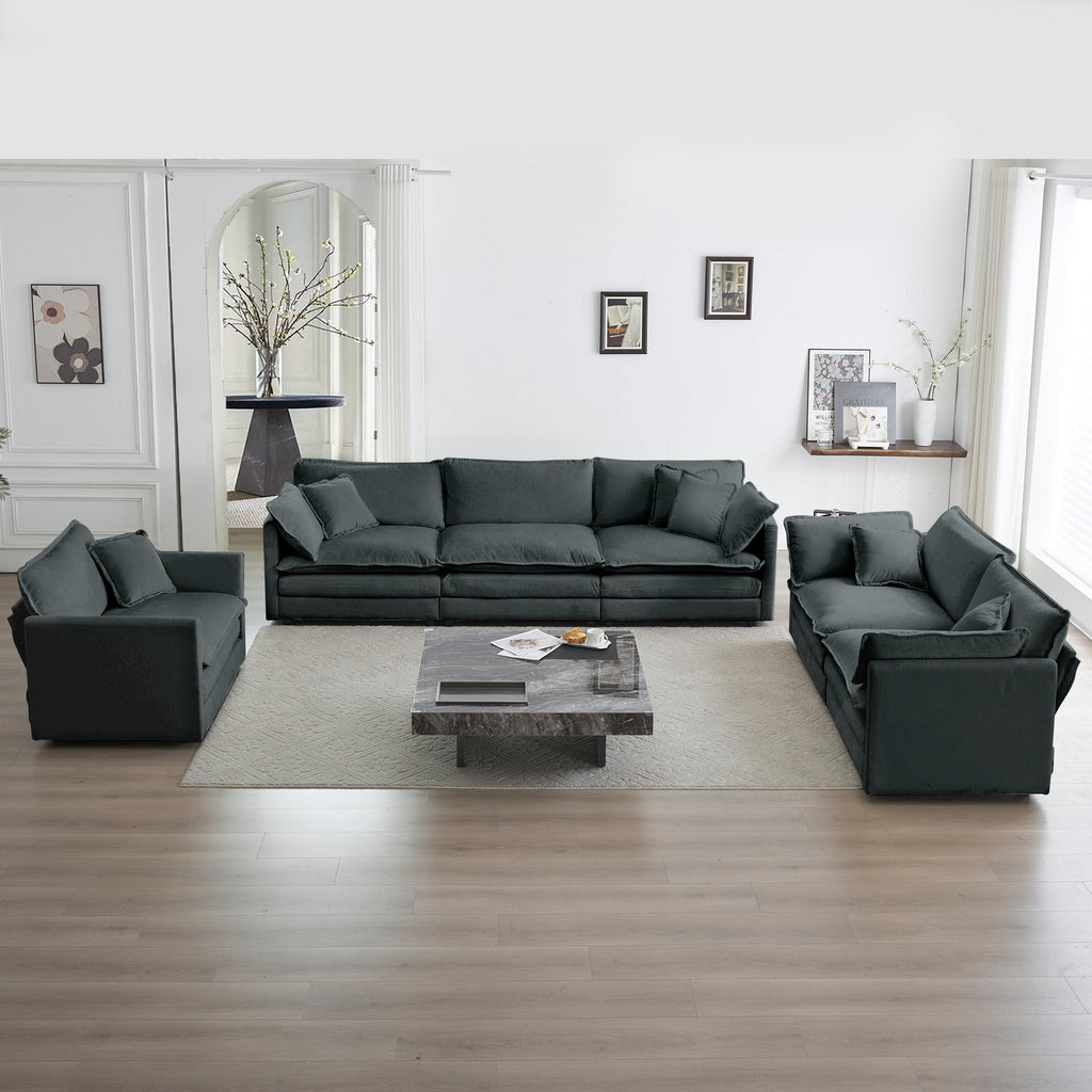 Modern Sofa Couch, 3 Piece Set Extra Deep Seat Sectional Sofa for Living Room, Oversized Sofa, 3 Seat Sofa, Loveseat and Single Sofa, Gray Chenille