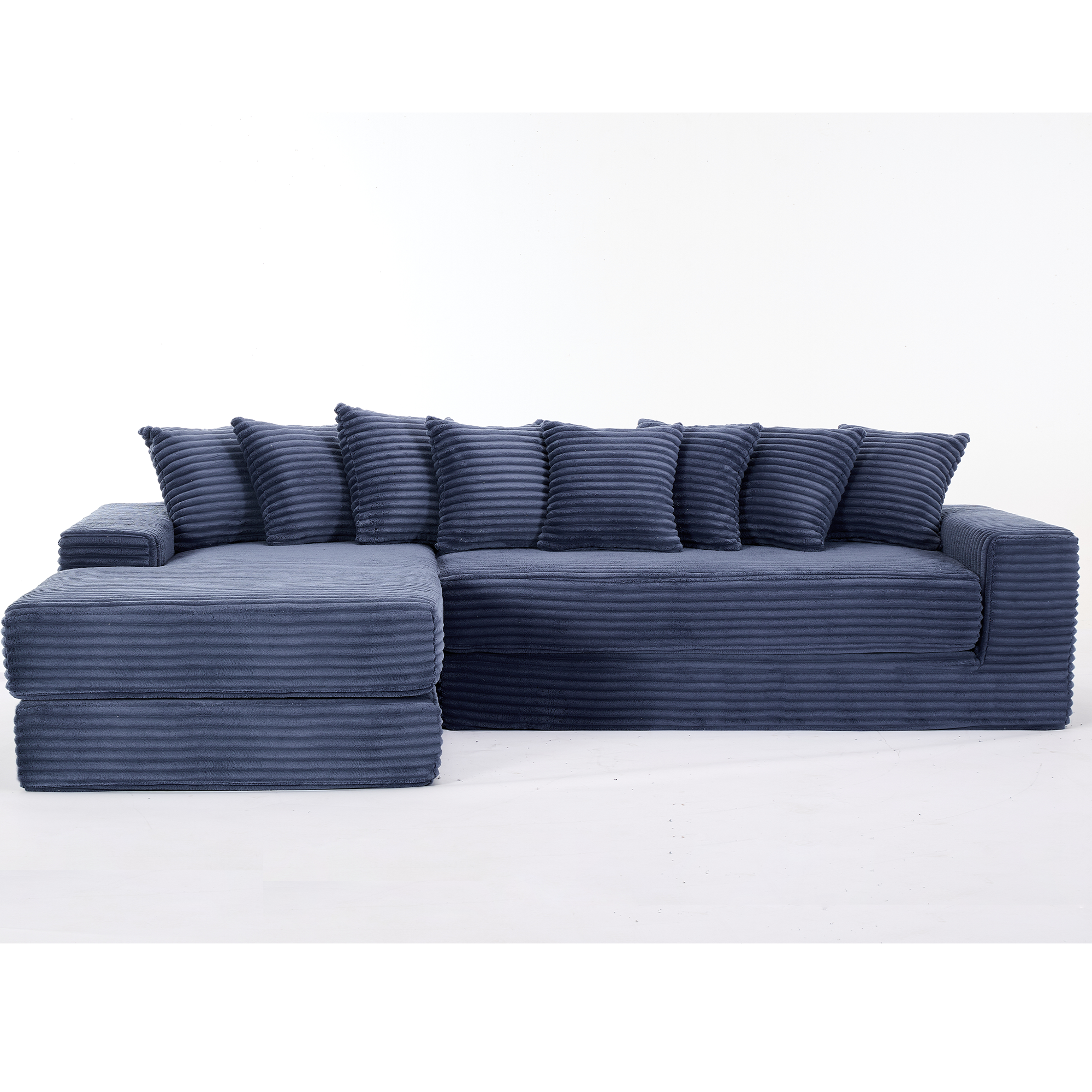 [NEW ARRIVED] [VIDEO PROVIDED]   Oversize Cloud Couch, L-Shape Sofa, Convertible Floor Sleeper Sofa Bed,  No Assembly ,Eight  pillows,3-in-1,Side Pocket,(Left Facing Sofa),3 Seat,Corduroy,Blue