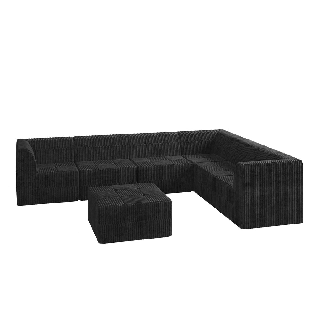 L shape Modular Sectional Sofa,DIY Compressed Sectional Sofa Modern Minimalist Style Corduroy Couch, Sleeper Sofa for Living Room, Bedroom, Comfy Compressed Sofa Couch Space-Efficient Design-black