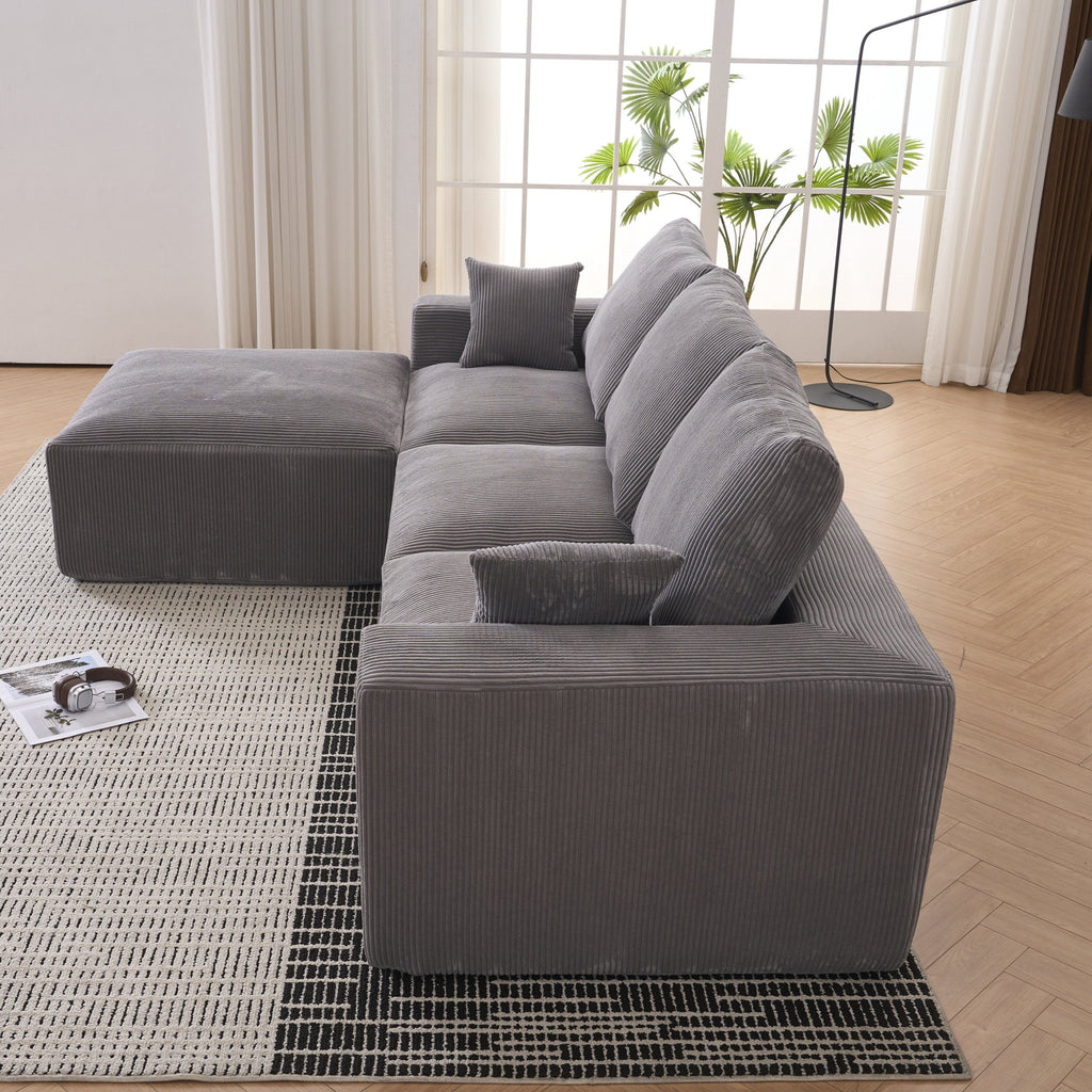 Modern U-shaped 6-seat Upholstered Sleeper Sofa with Console, Cupholders, USB Ports, Gray Corduroy