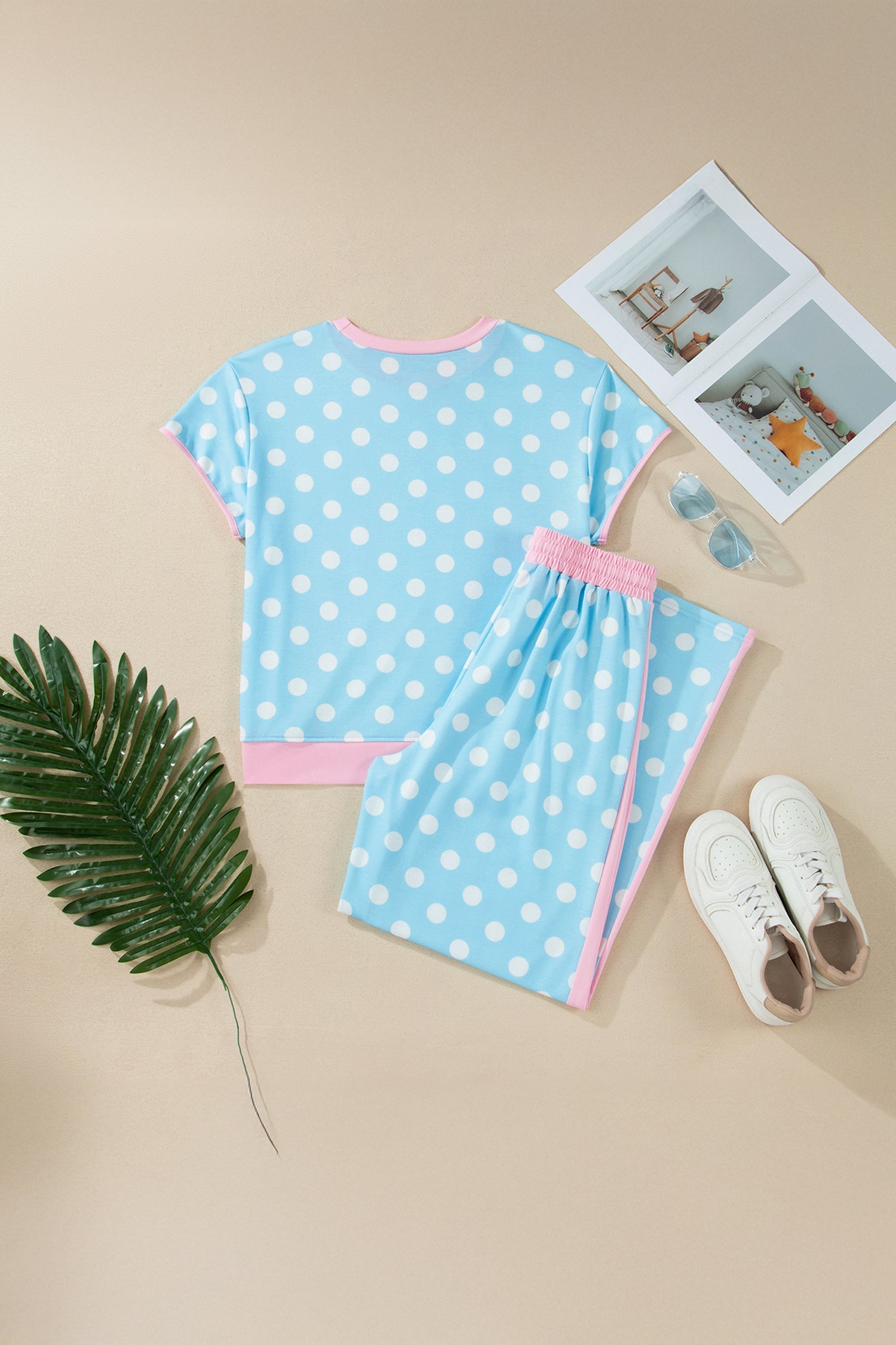 Polka Dot Short Sleeve Top & Drawning Pants Set